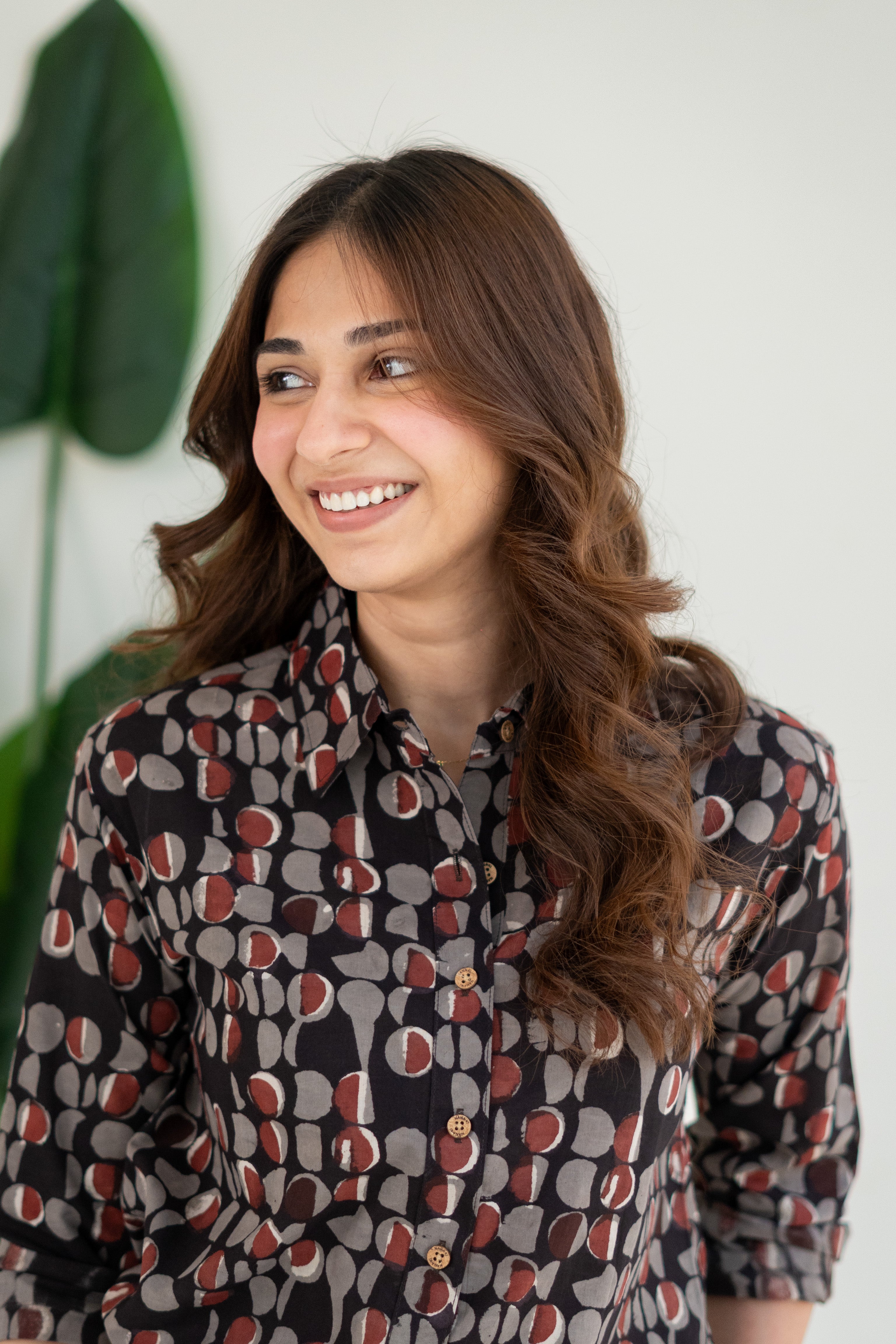 Midnight Pebble Block Print Cotton Shirt