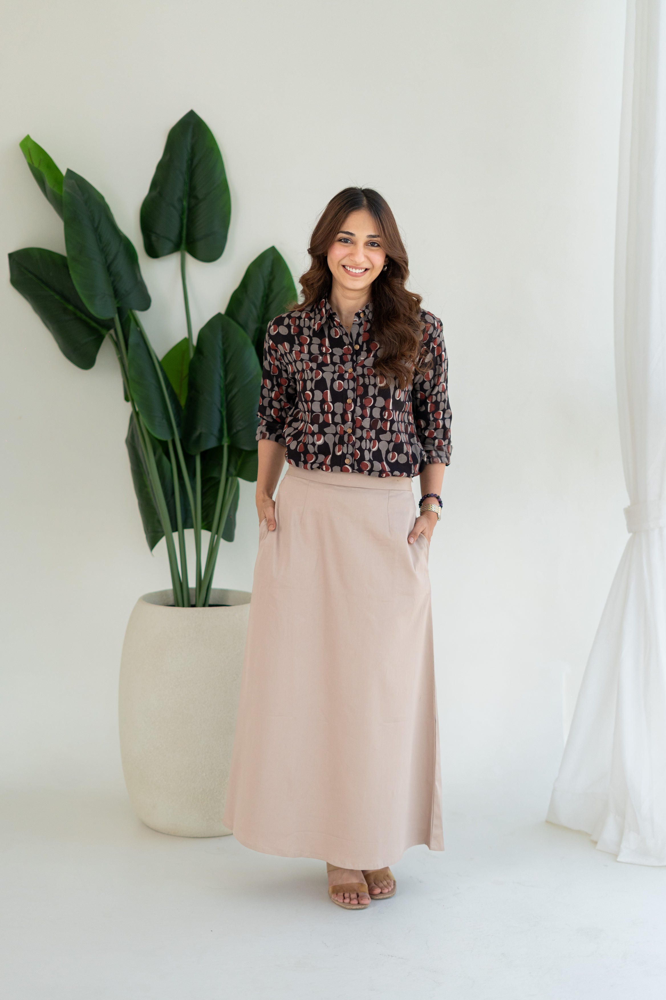 Midnight Pebble Block Print Cotton Shirt