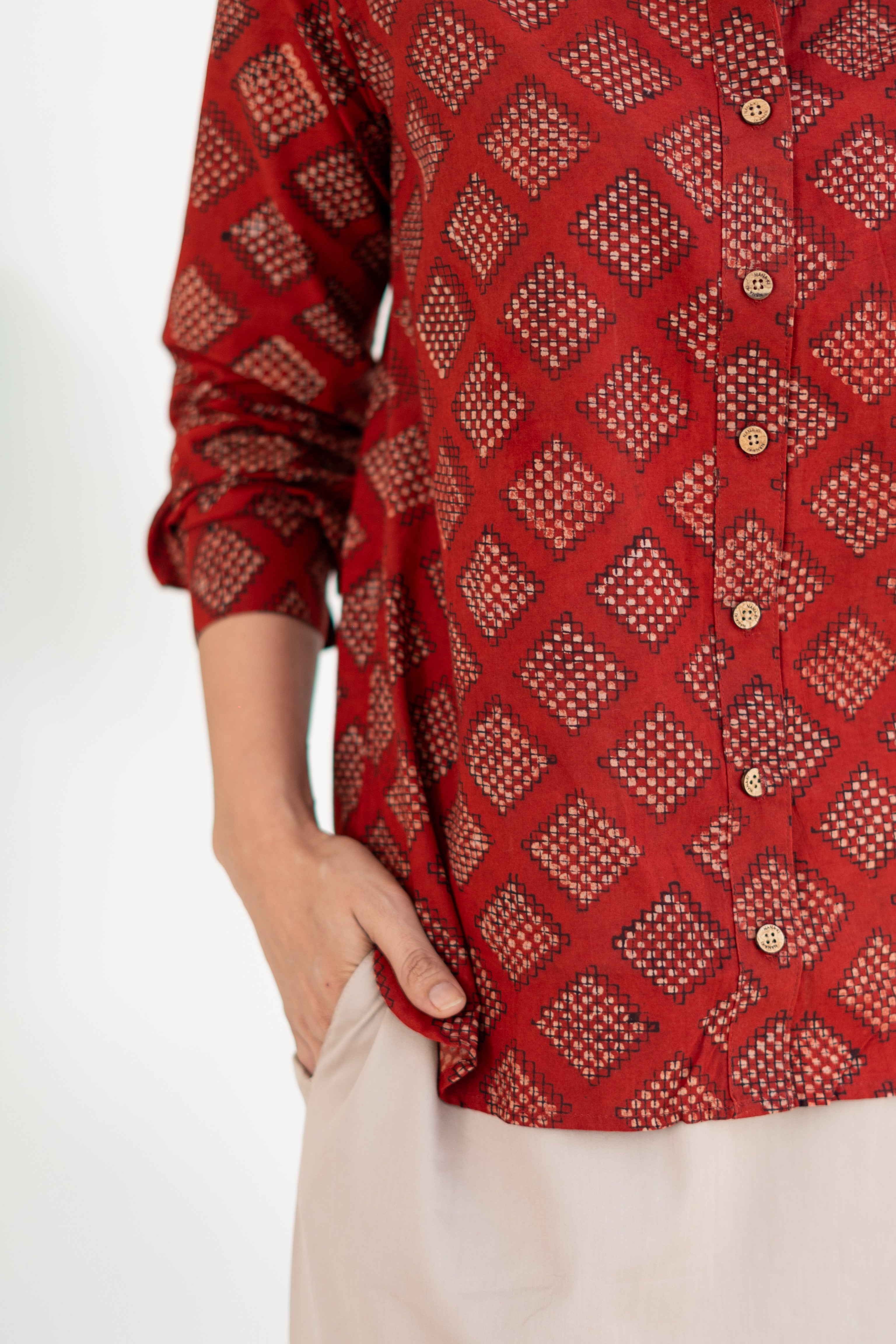 Ruby Red Jaipuri Handblock Cotton Shirt