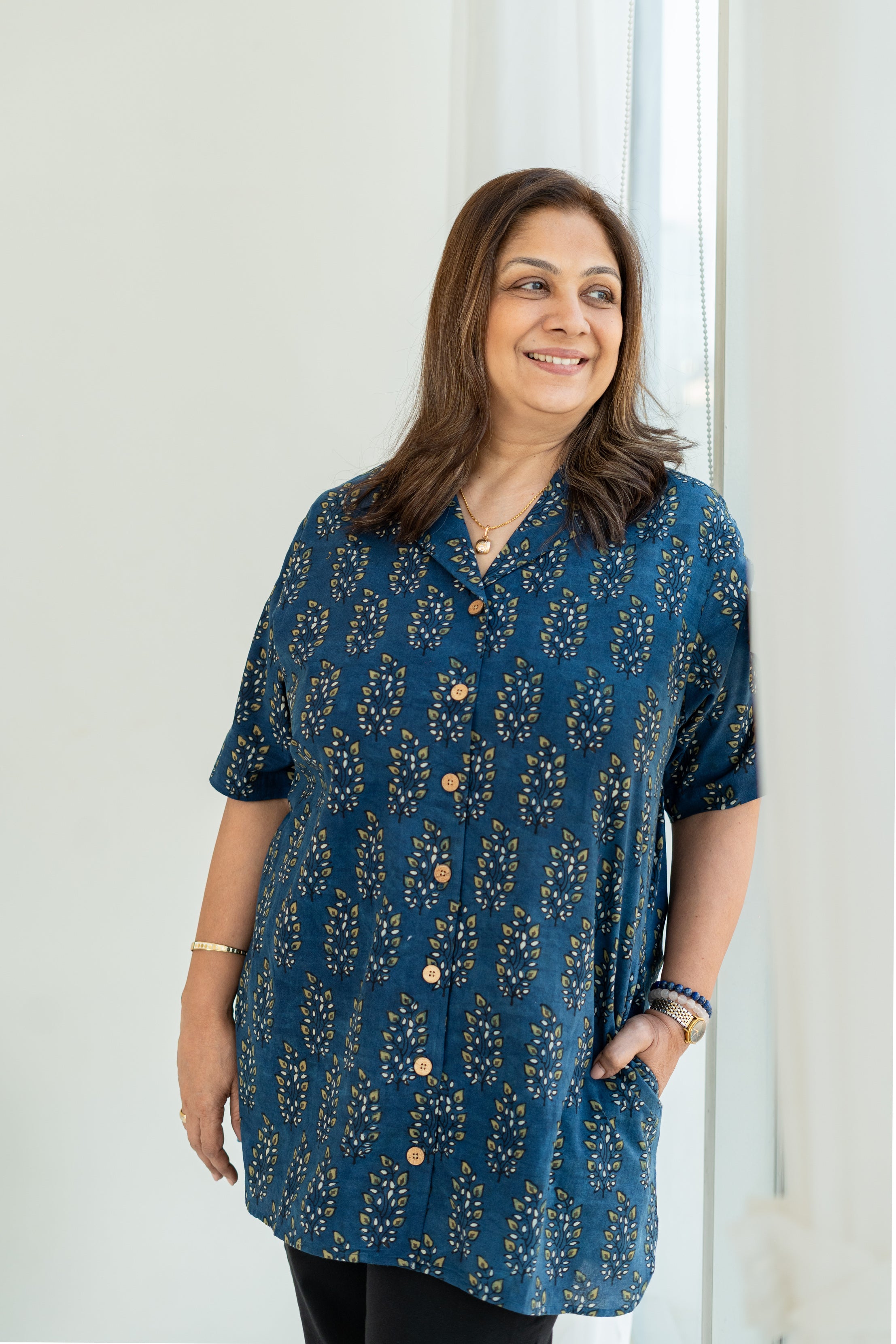 Indigo Woodland Handblock Cotton Shirt Kurti