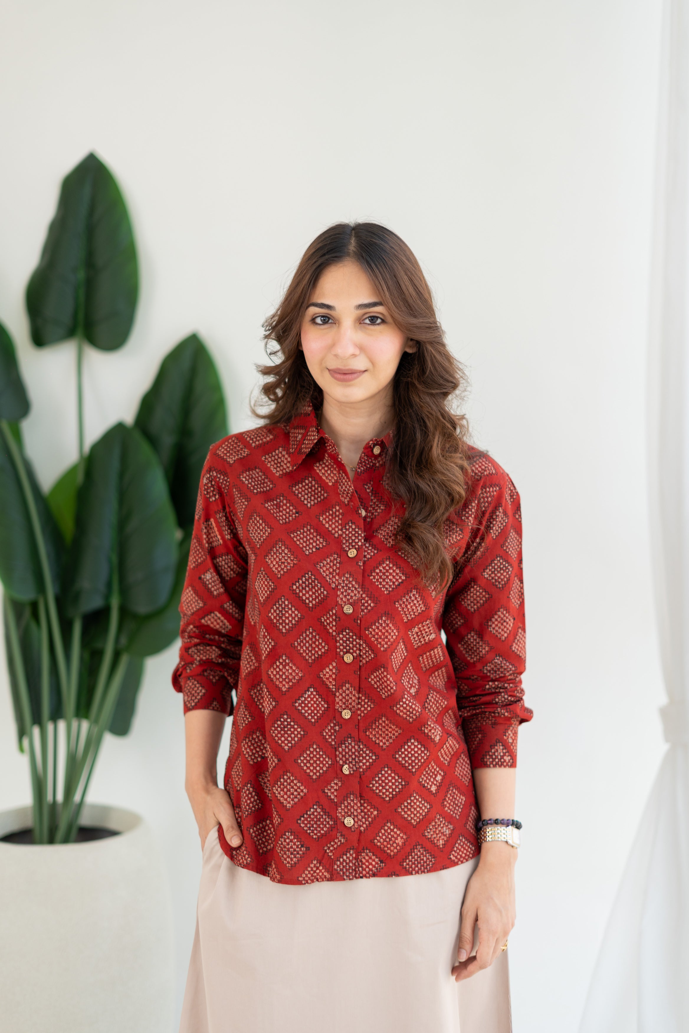 Ruby Red Jaipuri Handblock Cotton Shirt