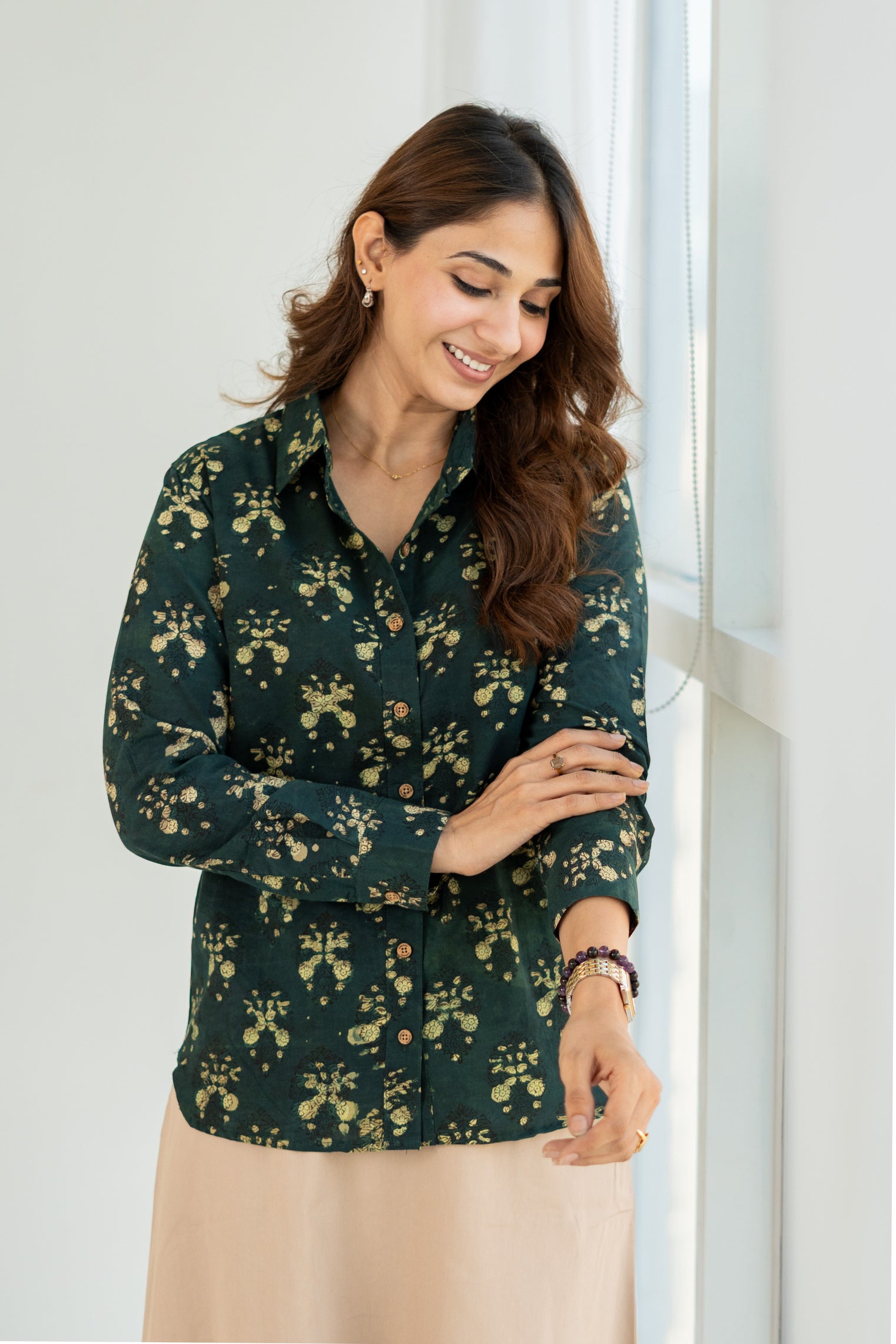 Nilgiri Phool Handblock Cotton Shirt