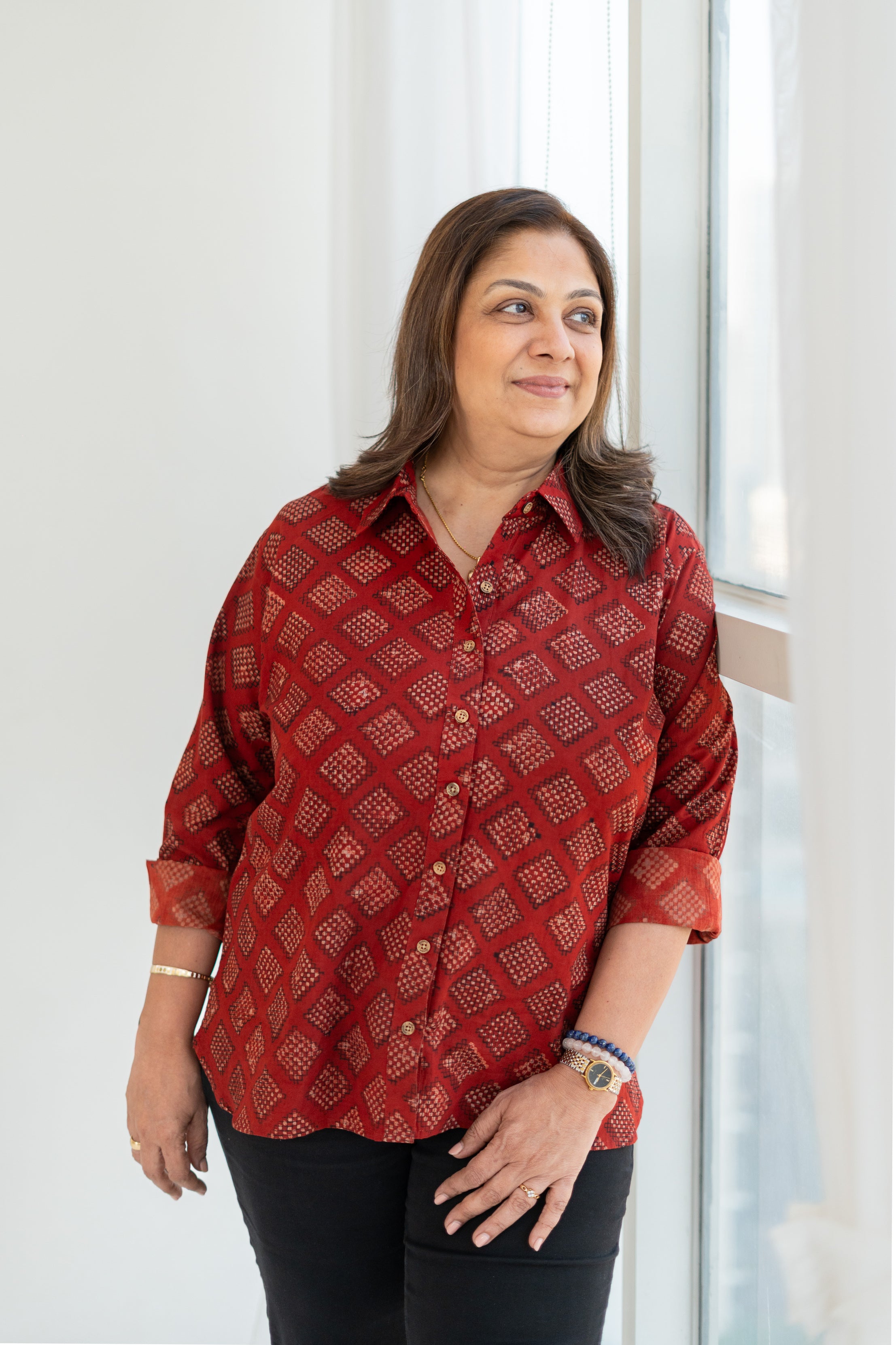 Ruby Red Jaipuri Handblock Cotton Shirt