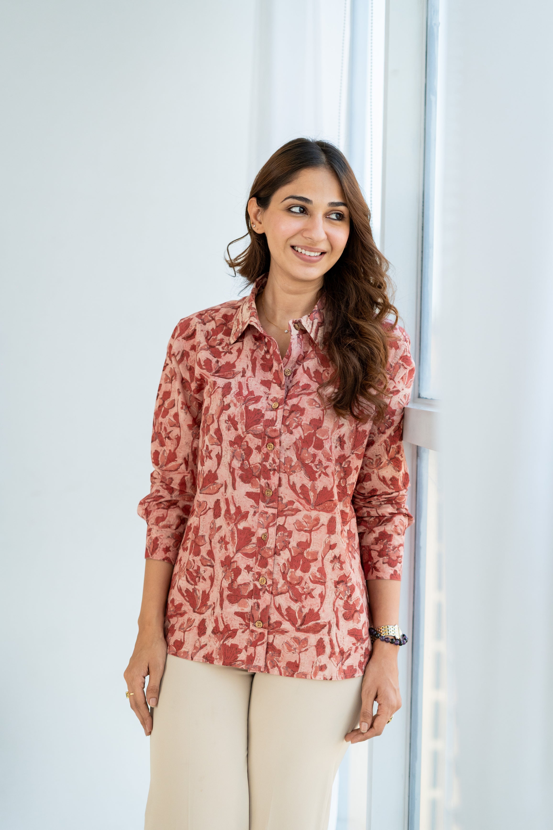 Gulabi Bagru Phool Handblock Cotton Shirt