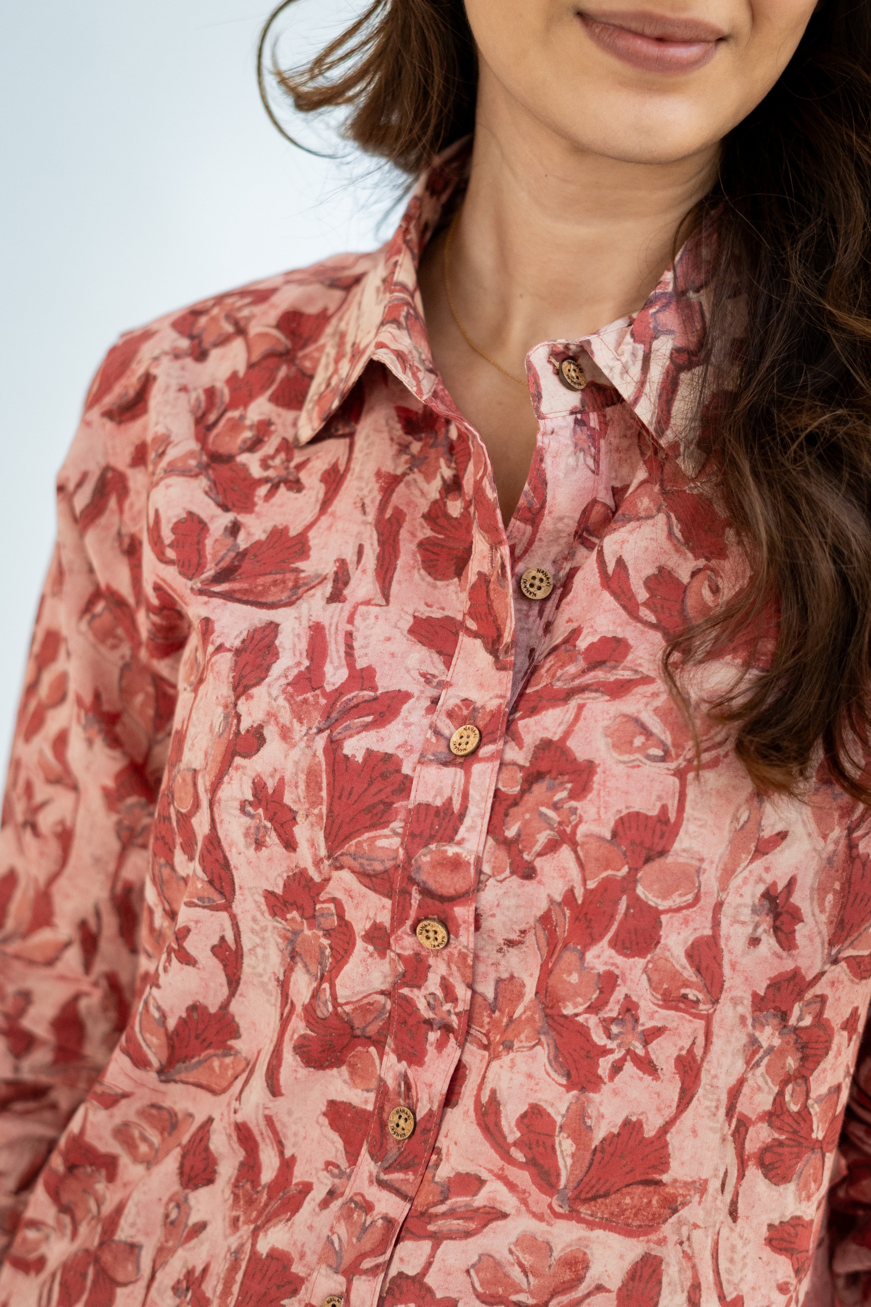 Gulabi Bagru Phool Handblock Cotton Shirt