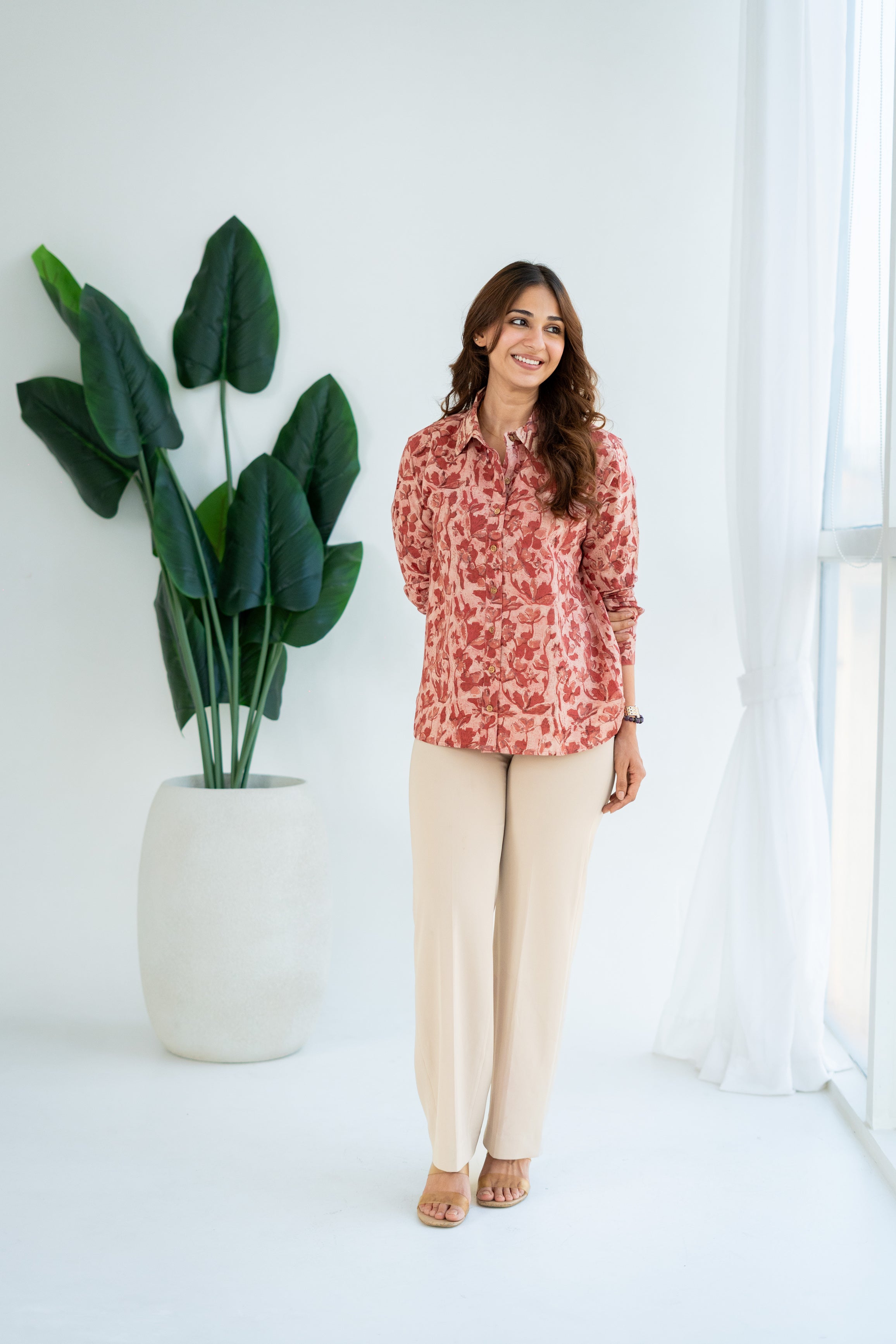 Gulabi Bagru Phool Handblock Cotton Shirt