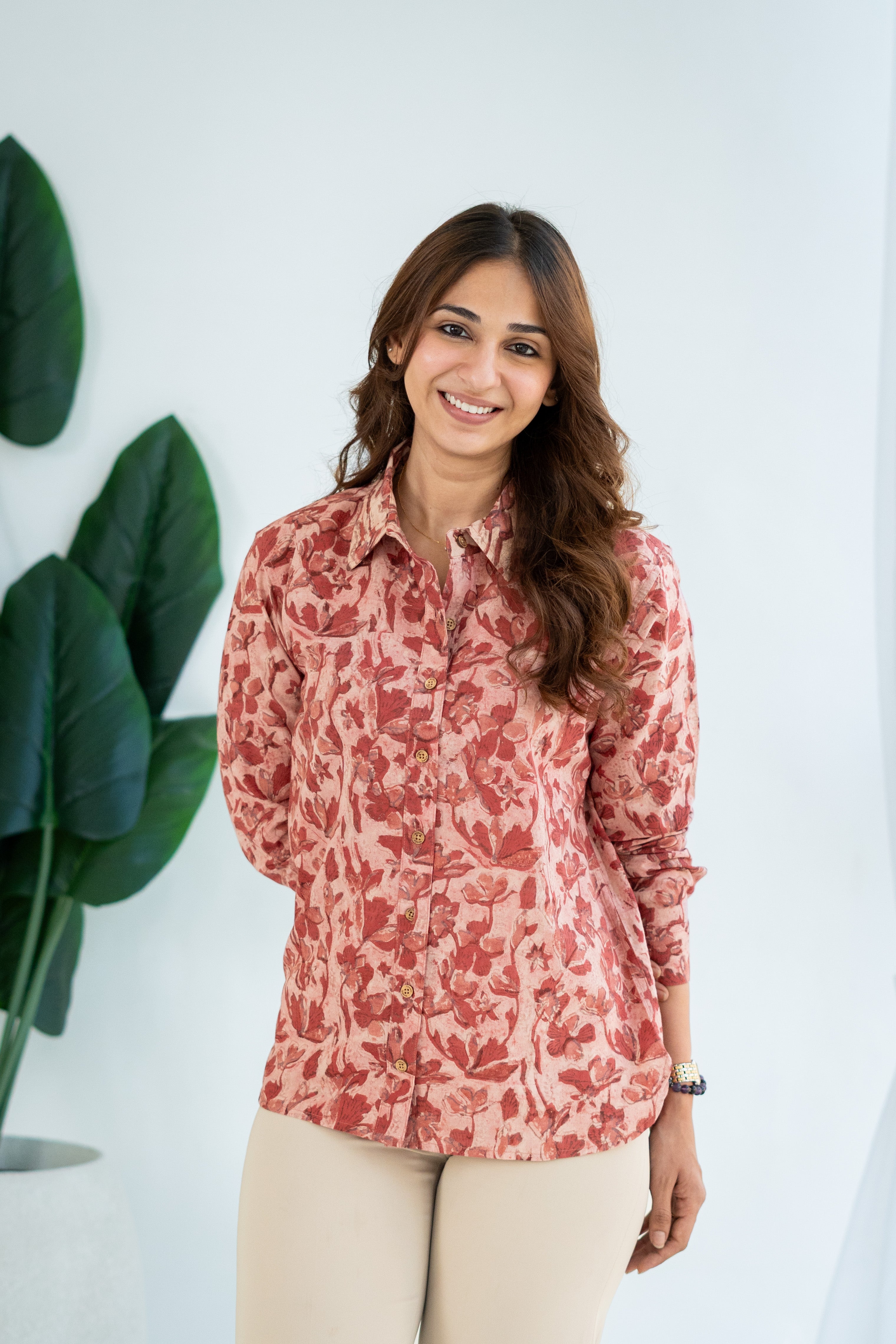 Gulabi Bagru Phool Handblock Cotton Shirt