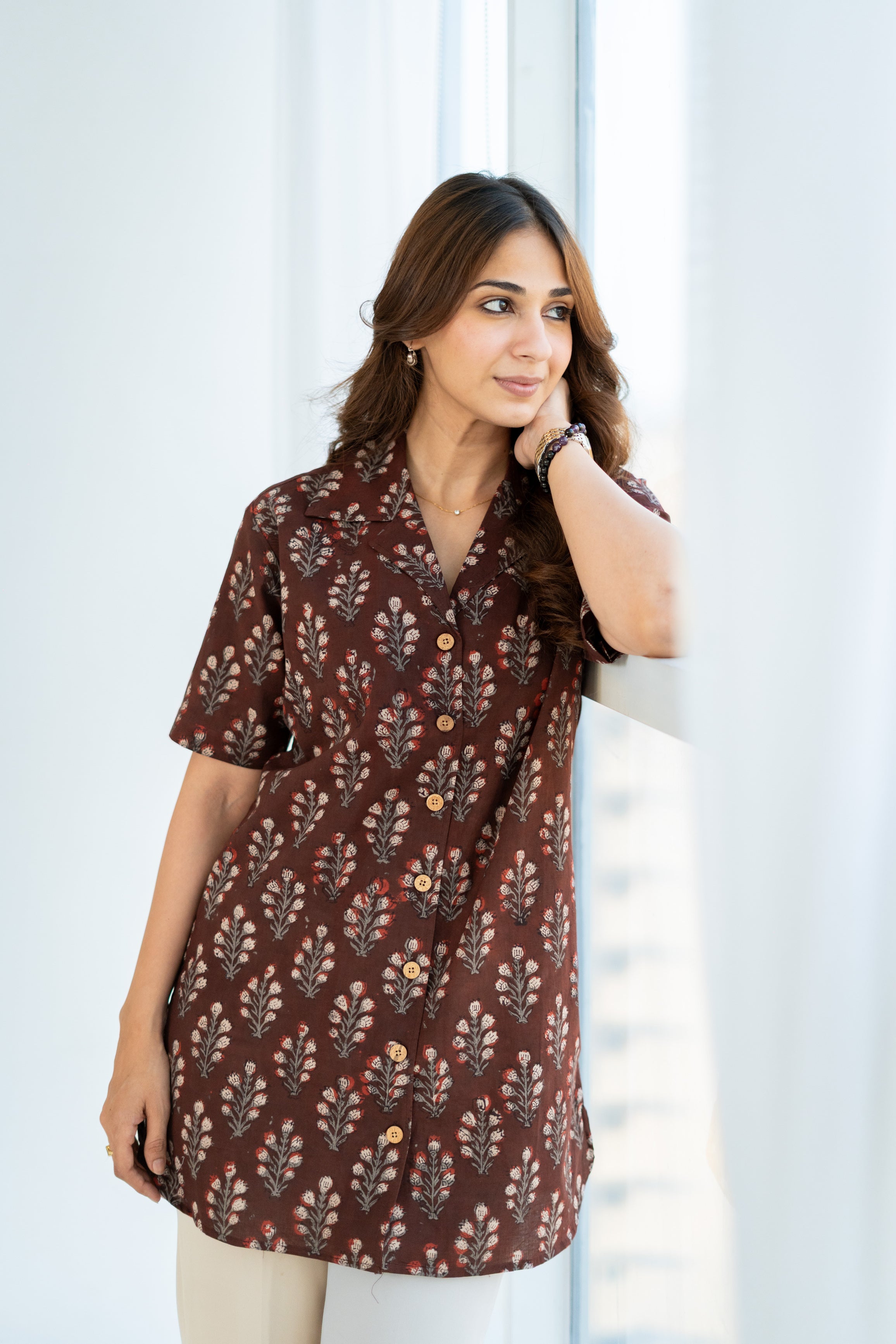 Raatrang Maroon Handblock Cotton Shirt Kurti