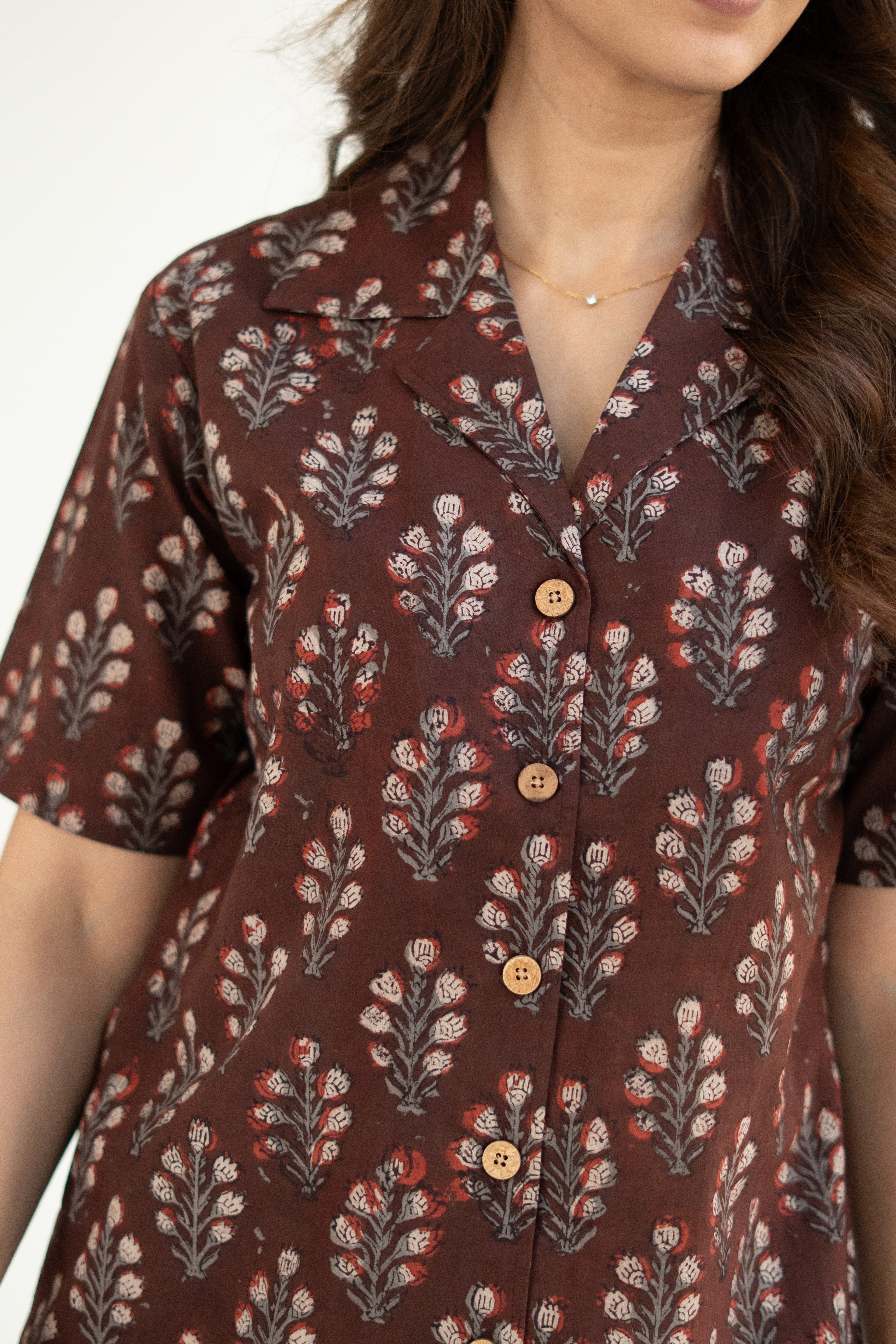 Raatrang Maroon Handblock Cotton Shirt Kurti