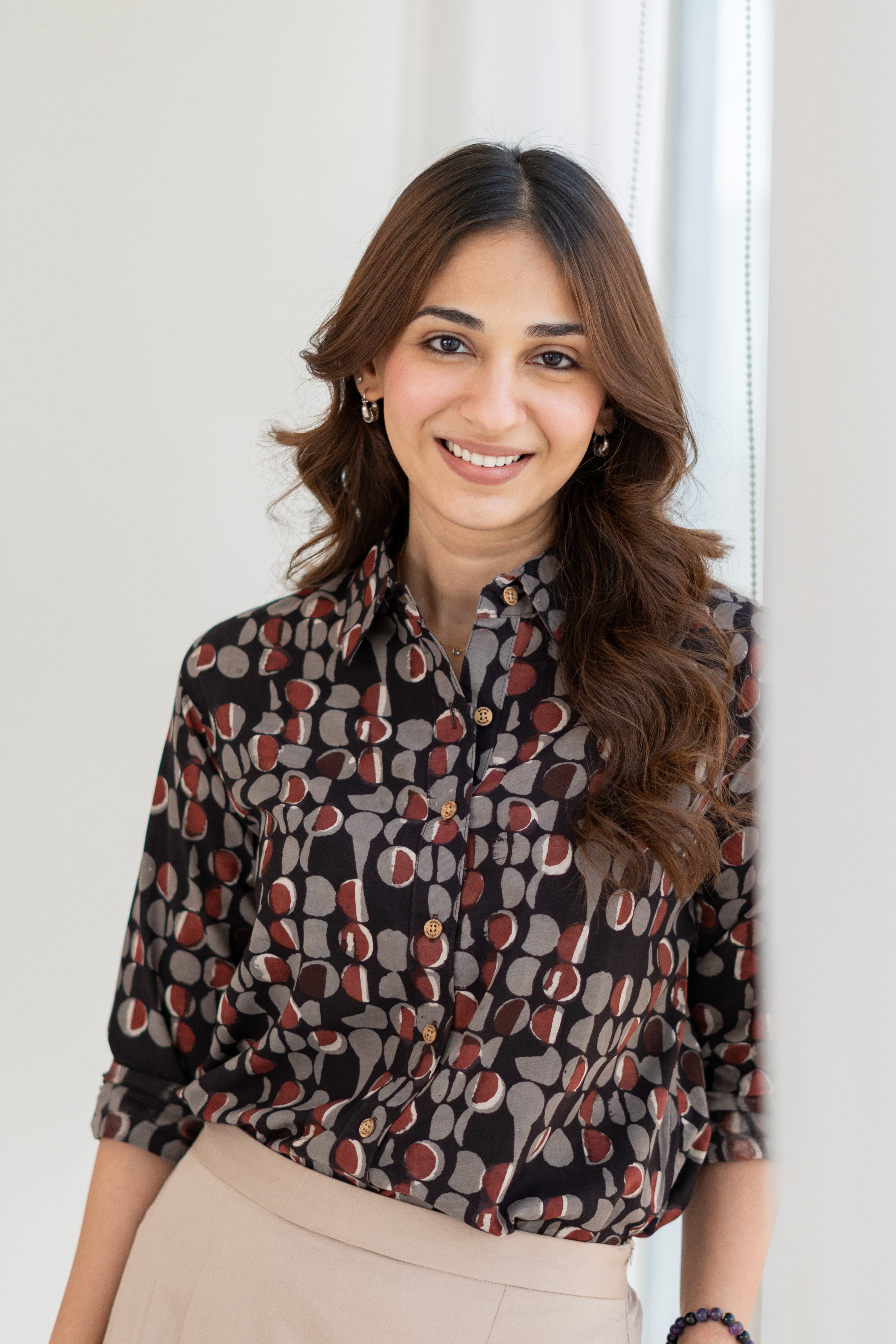 Midnight Pebble Block Print Cotton Shirt