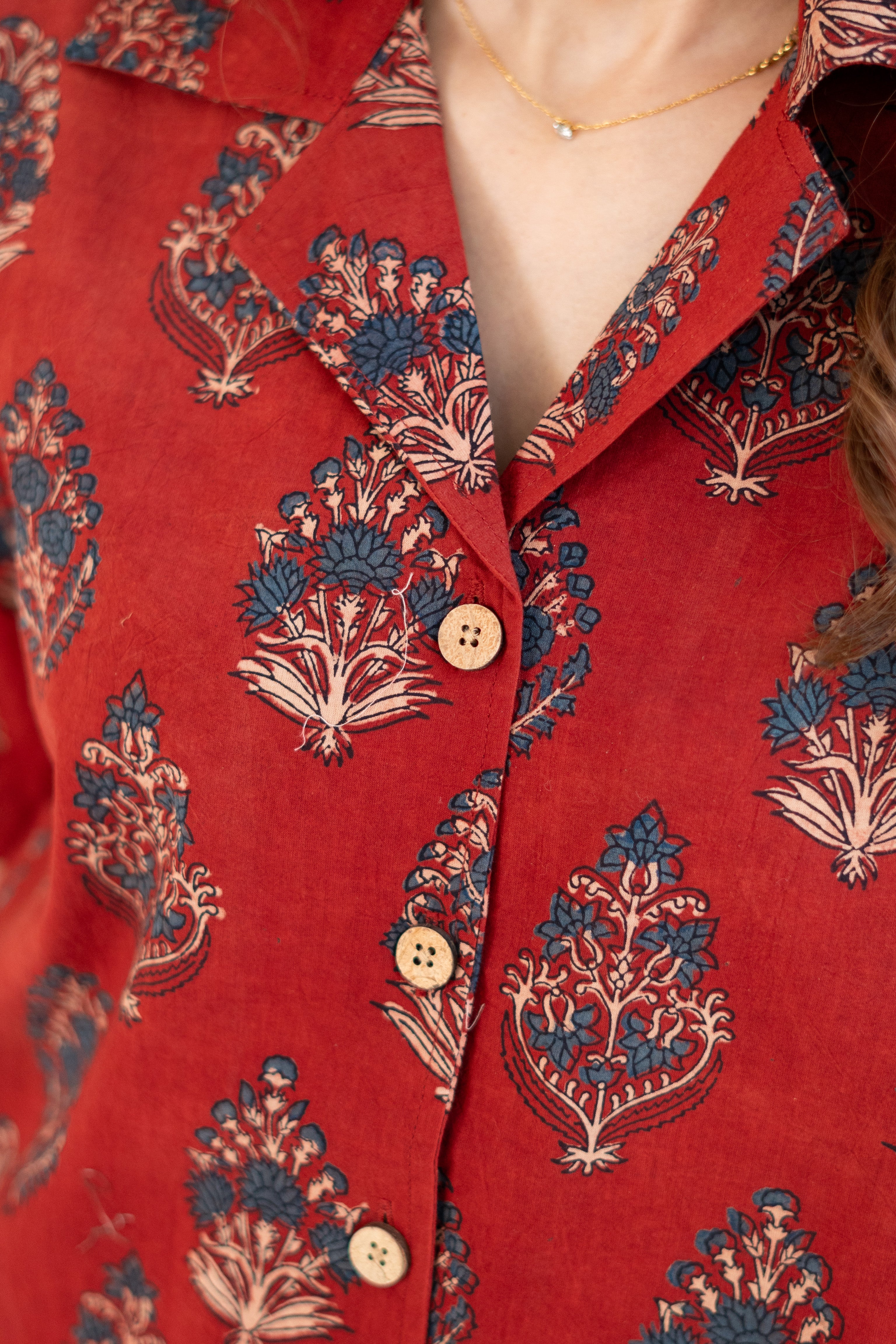 Gulzaar Red Handblock Cotton Shirt Kurti