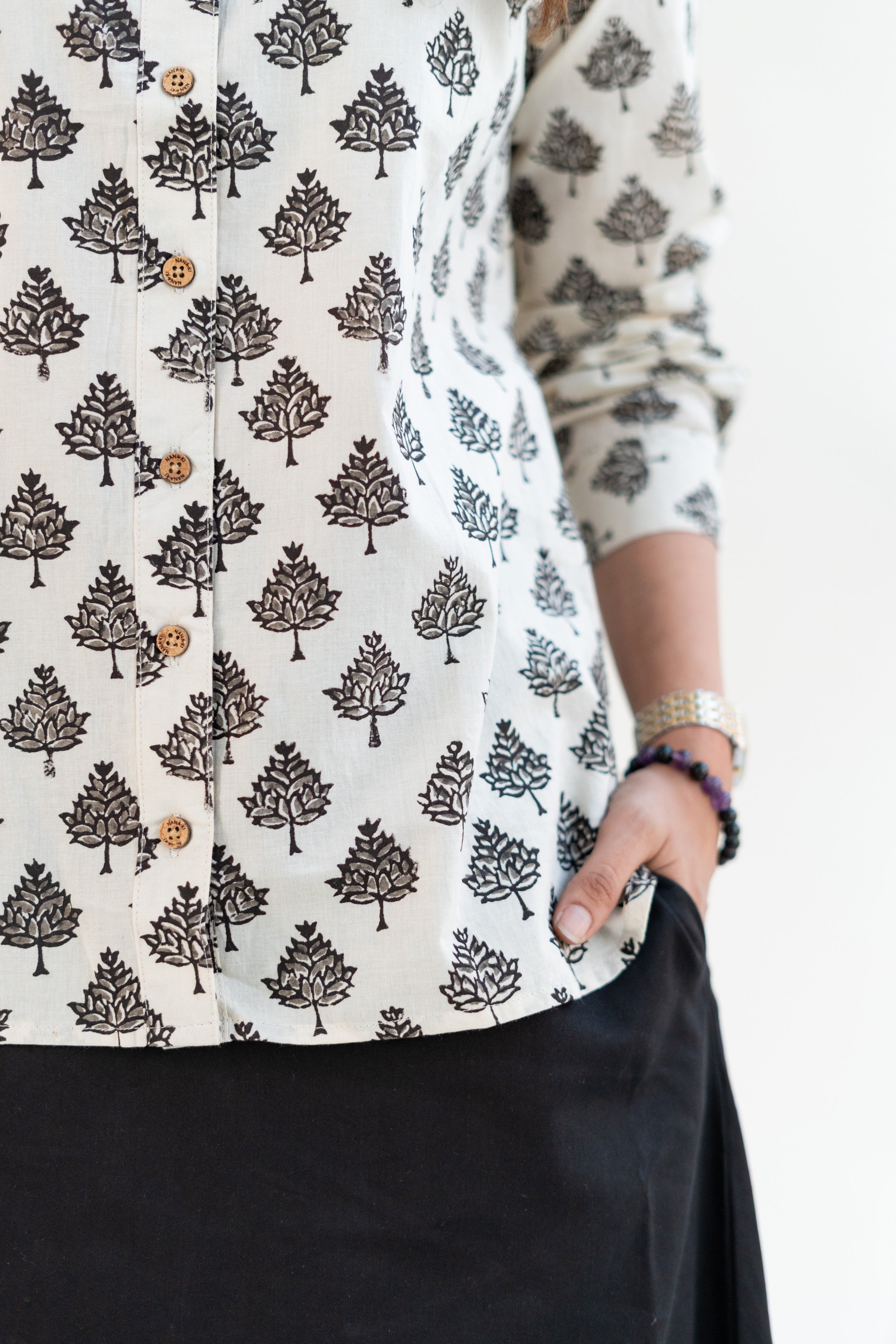 Safed Rangmahal Handblock Cotton Shirt