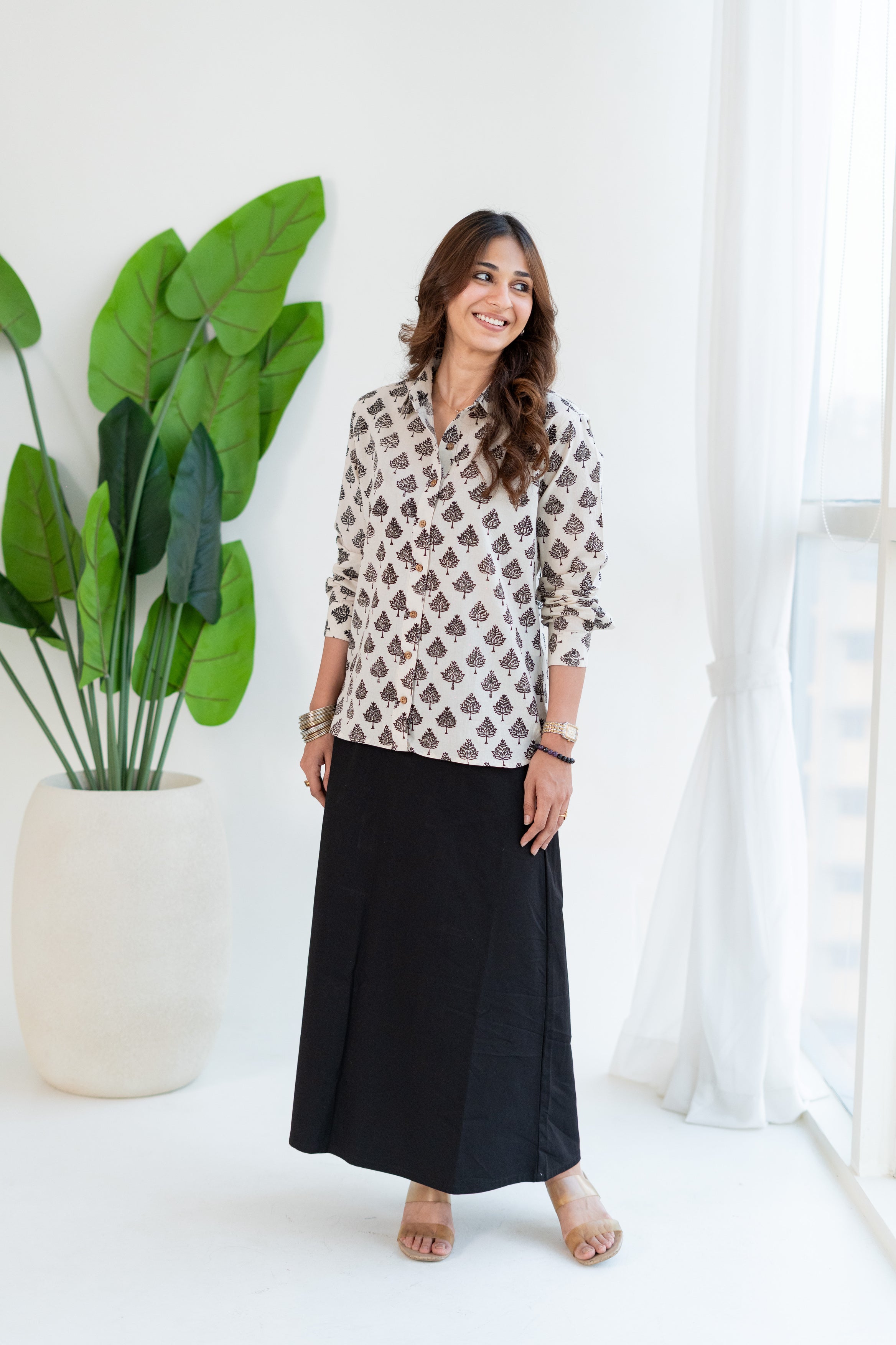 Safed Rangmahal Handblock Cotton Shirt