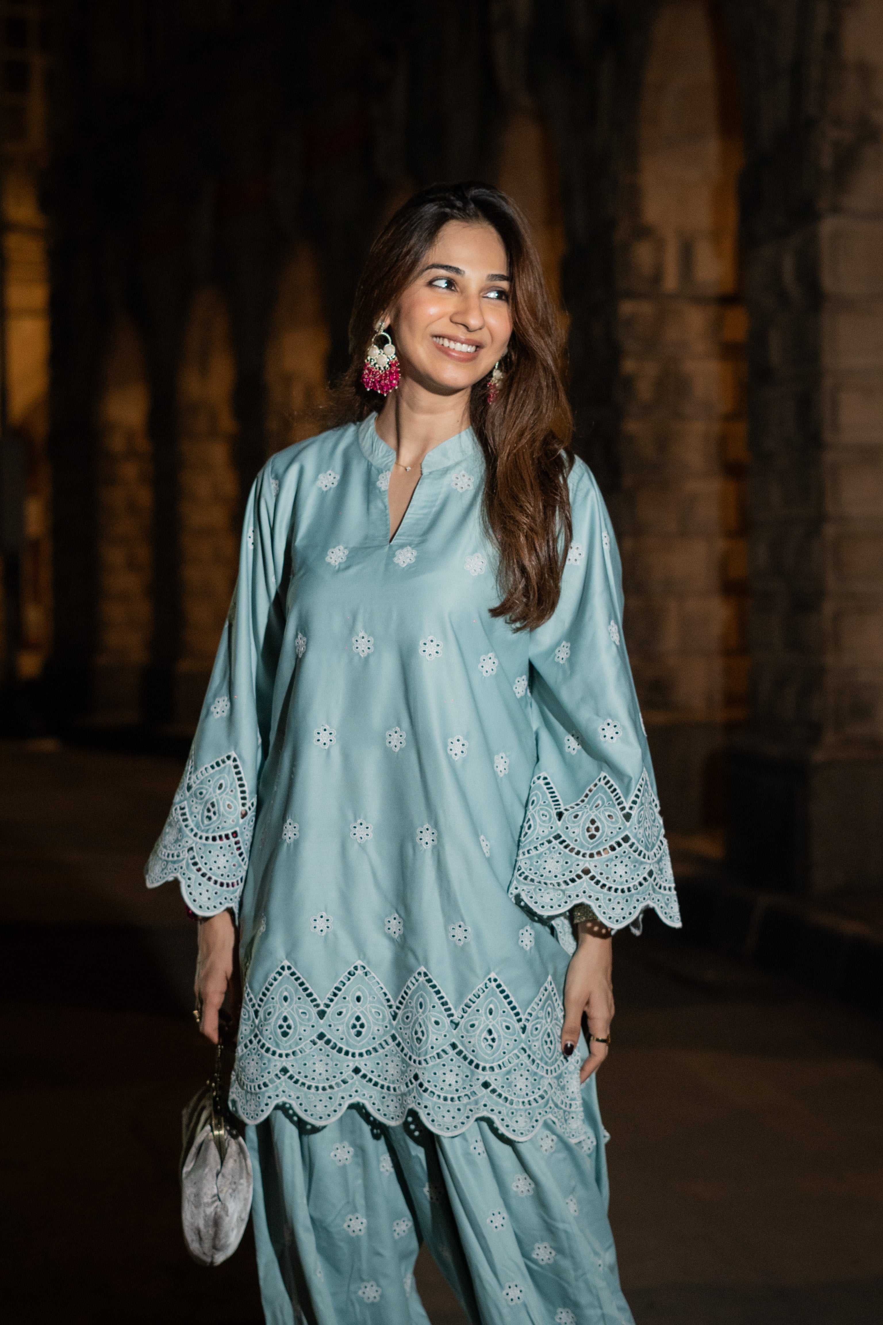 Mint Blue Embroidered Farshi Salwar Set