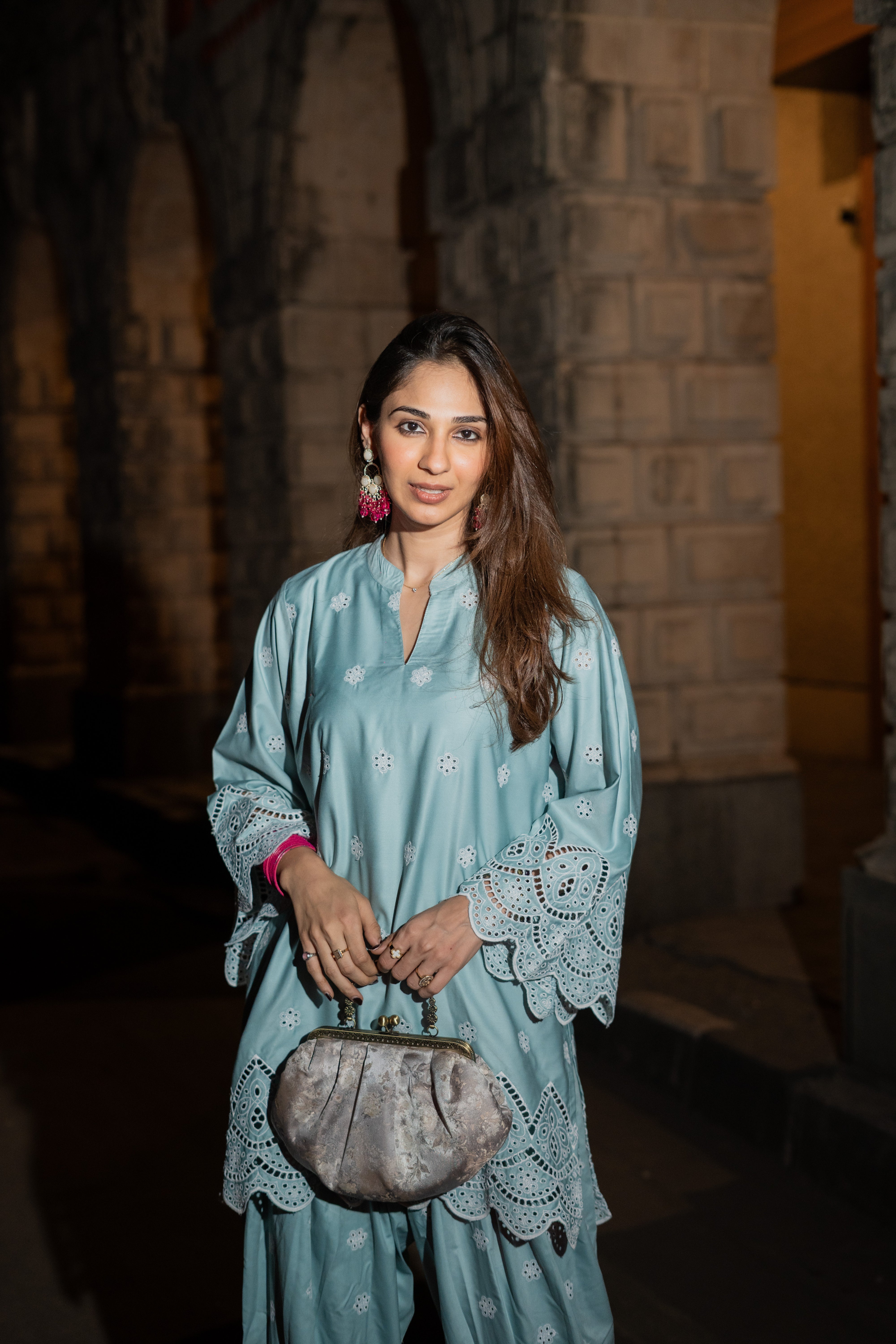 Mint Blue Embroidered Farshi Salwar Set