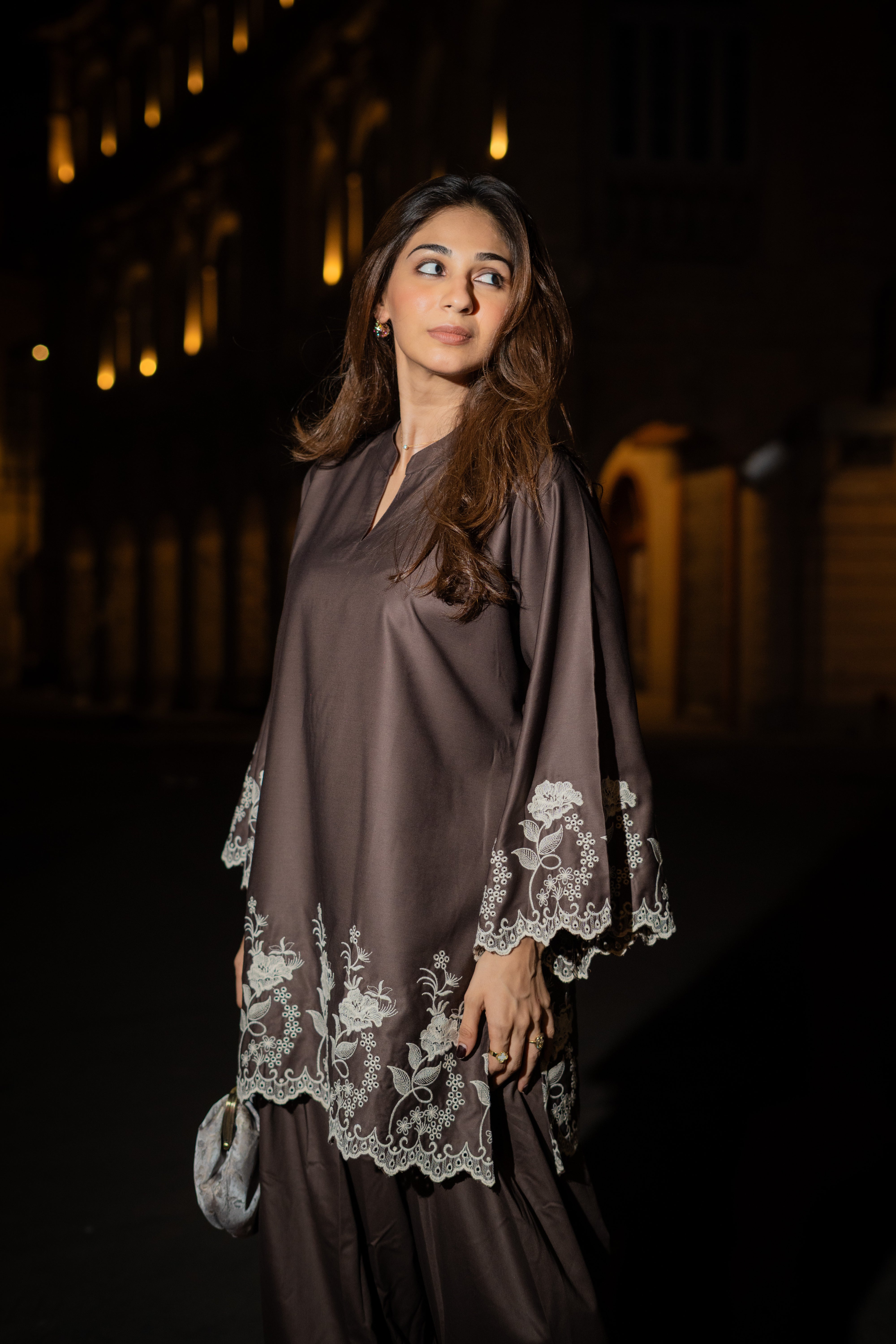 Brown Embroidered Farshi Salwar Set