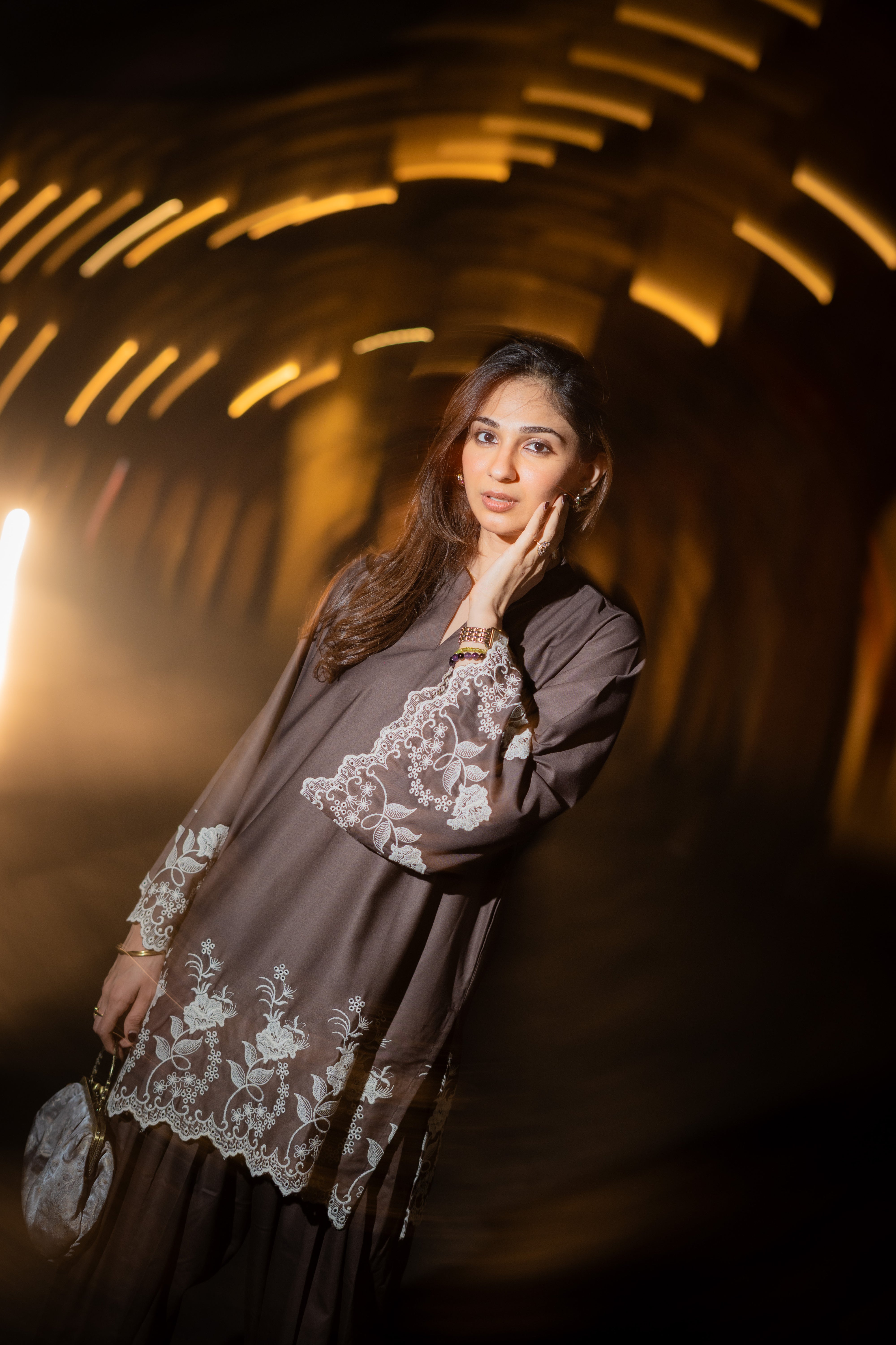 Brown Embroidered Farshi Salwar Set