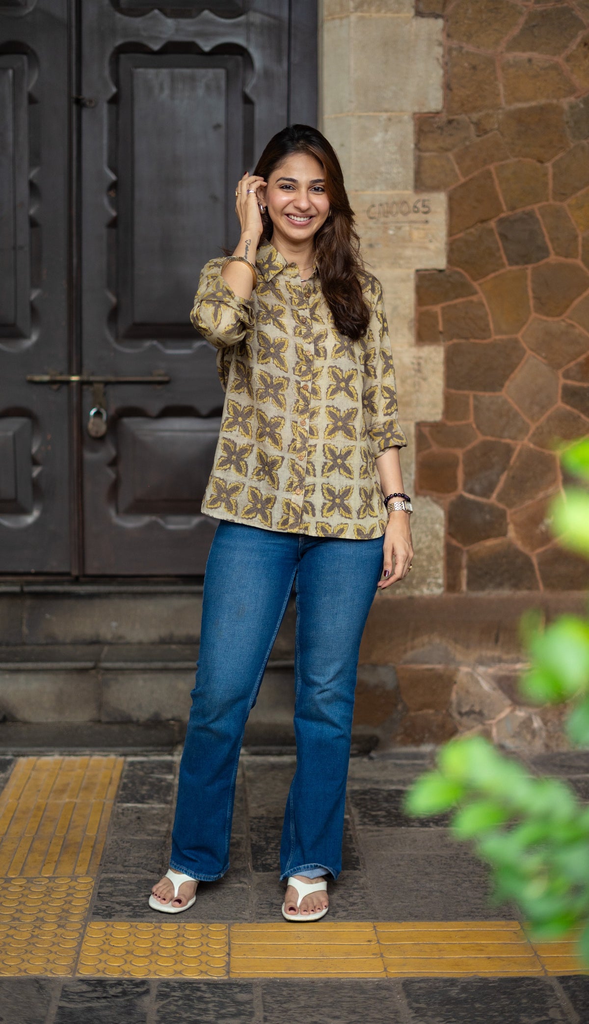 Mustard Jaal Block Print Cotton Shirt