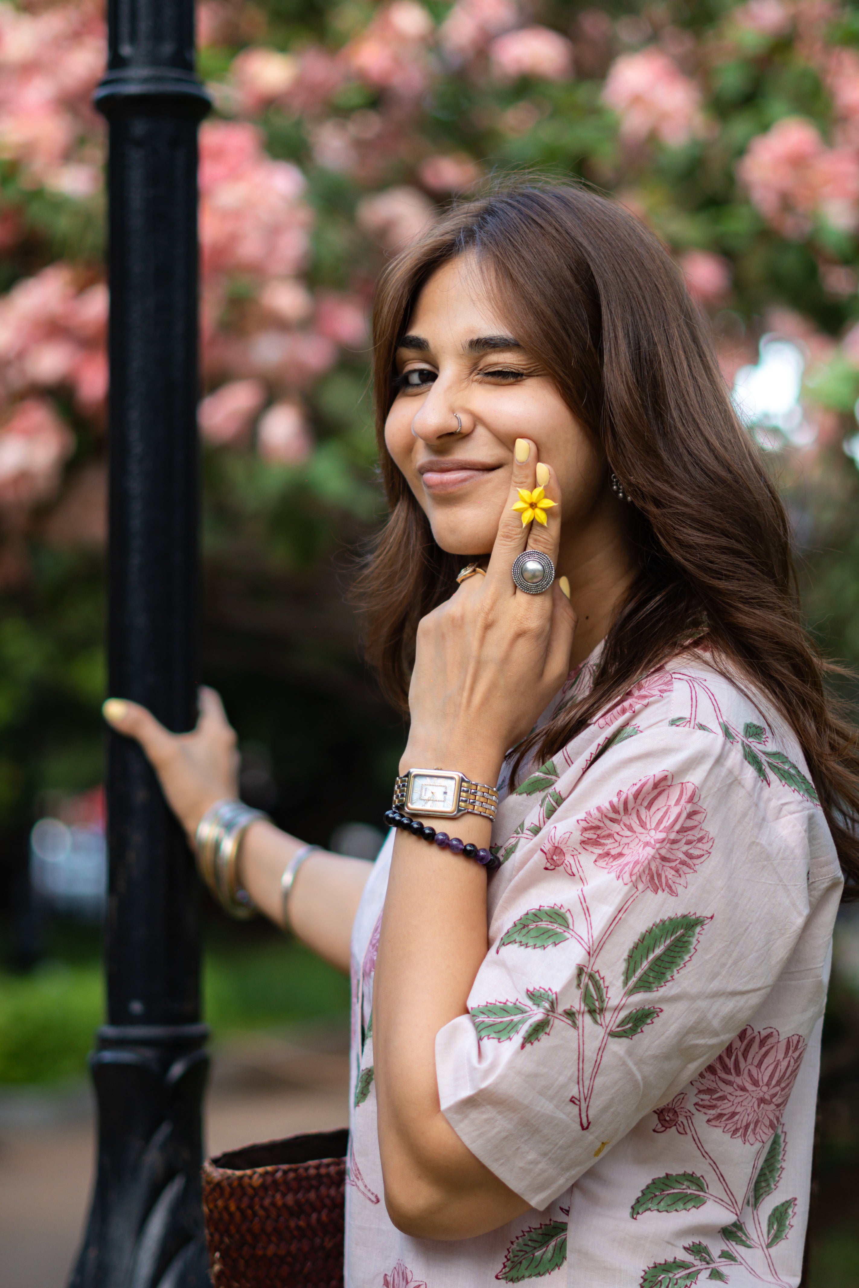 Pink Blossom Handblock Cotton Shirt Kurti