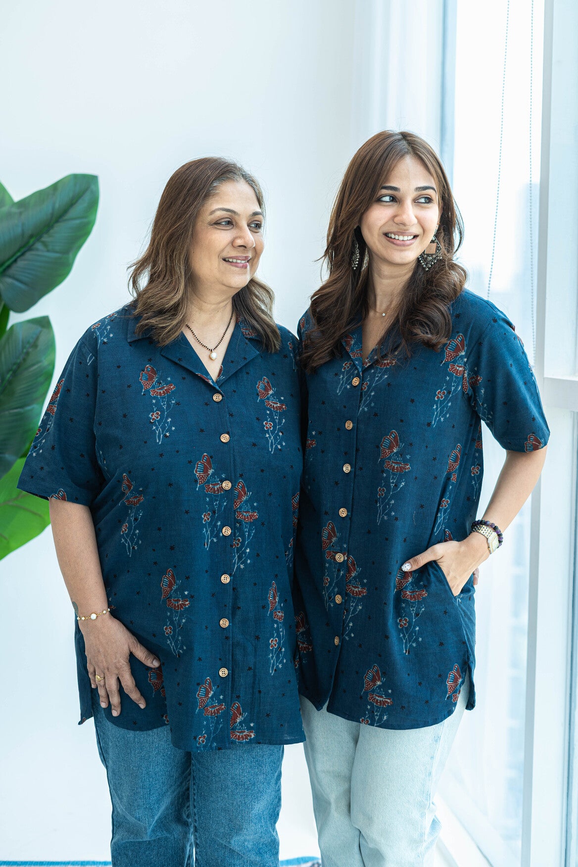 Ajrakh Indigo Butterfly Handblock Cotton Shirt Kurti