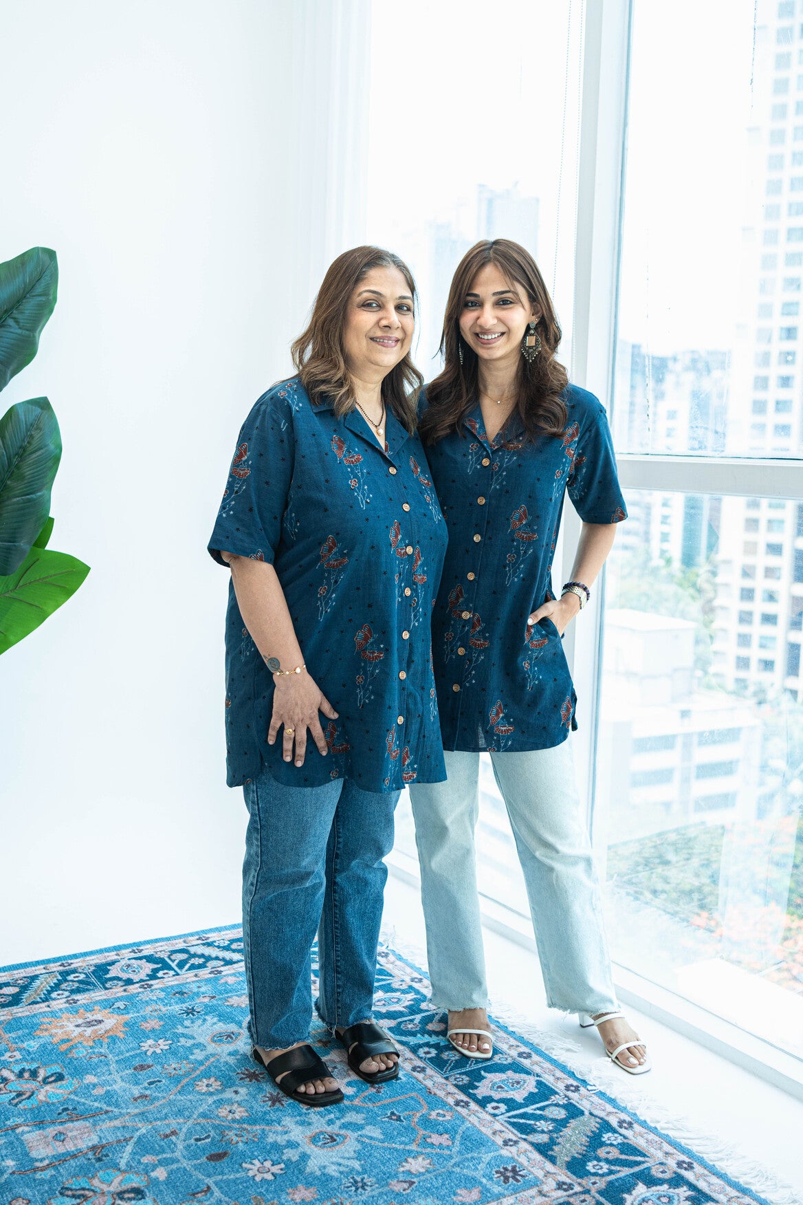Ajrakh Indigo Butterfly Handblock Cotton Shirt Kurti