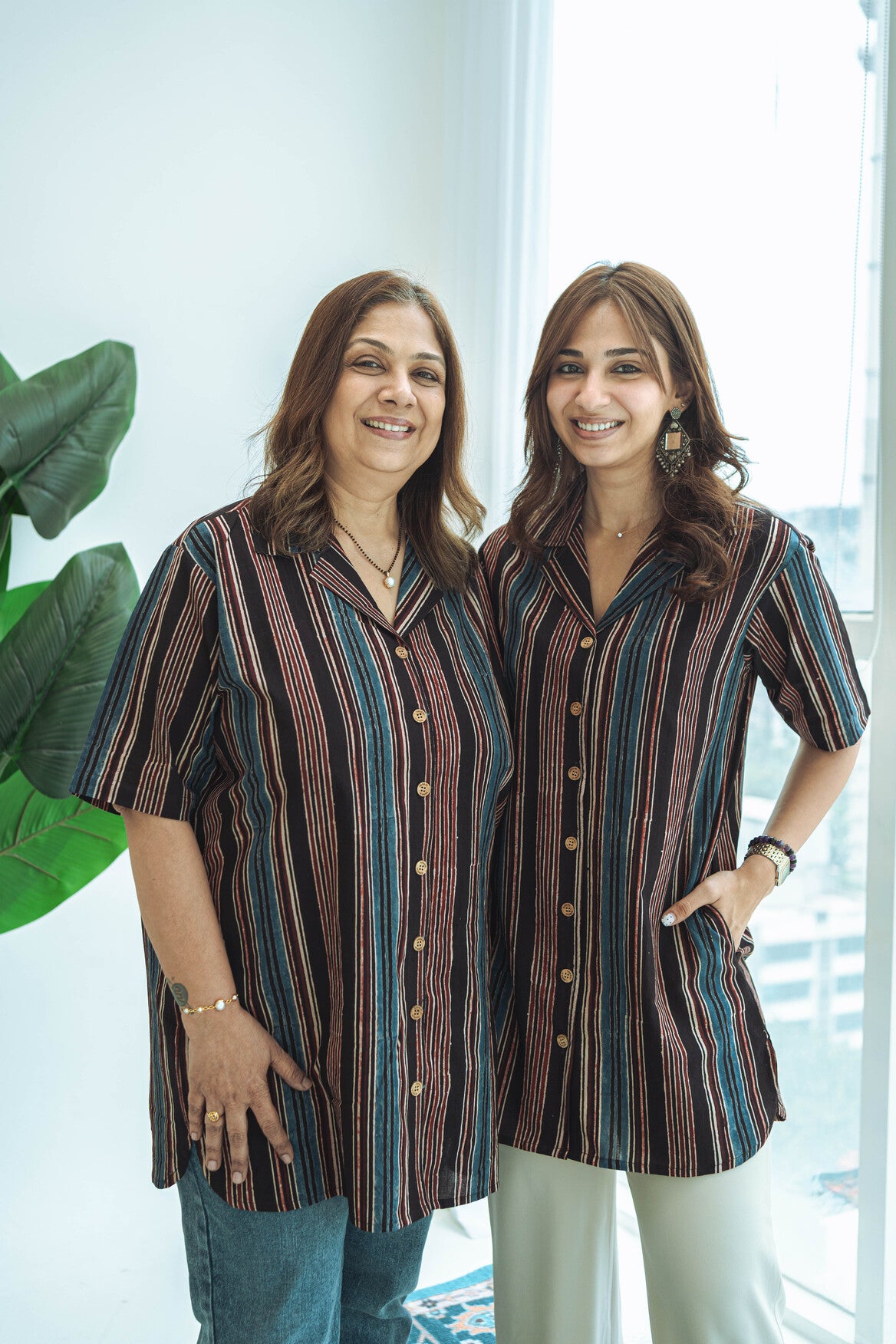 Vintage Ajrakh Stripe Handblock Cotton Shirt Kurti