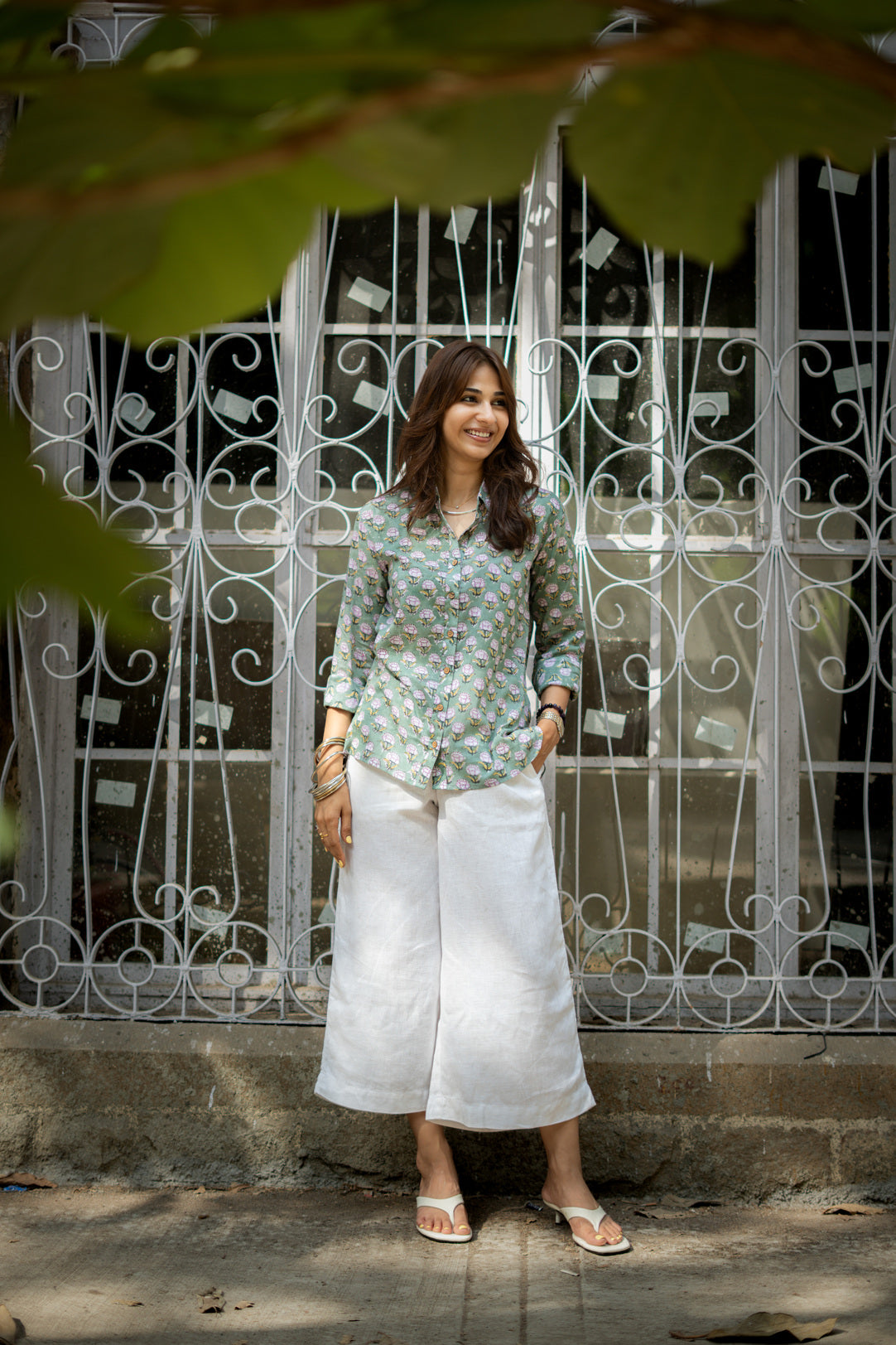 Green Sanganeri Handblock Mul Cotton Shirt
