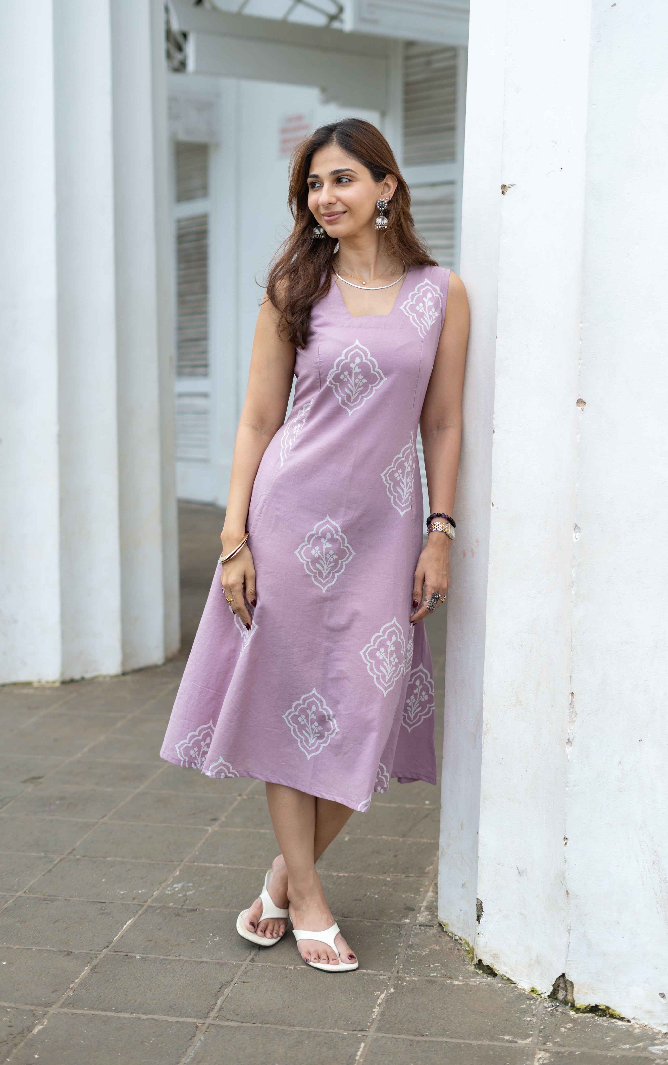 Lavender Flower Handblock Cotton Corset Dress