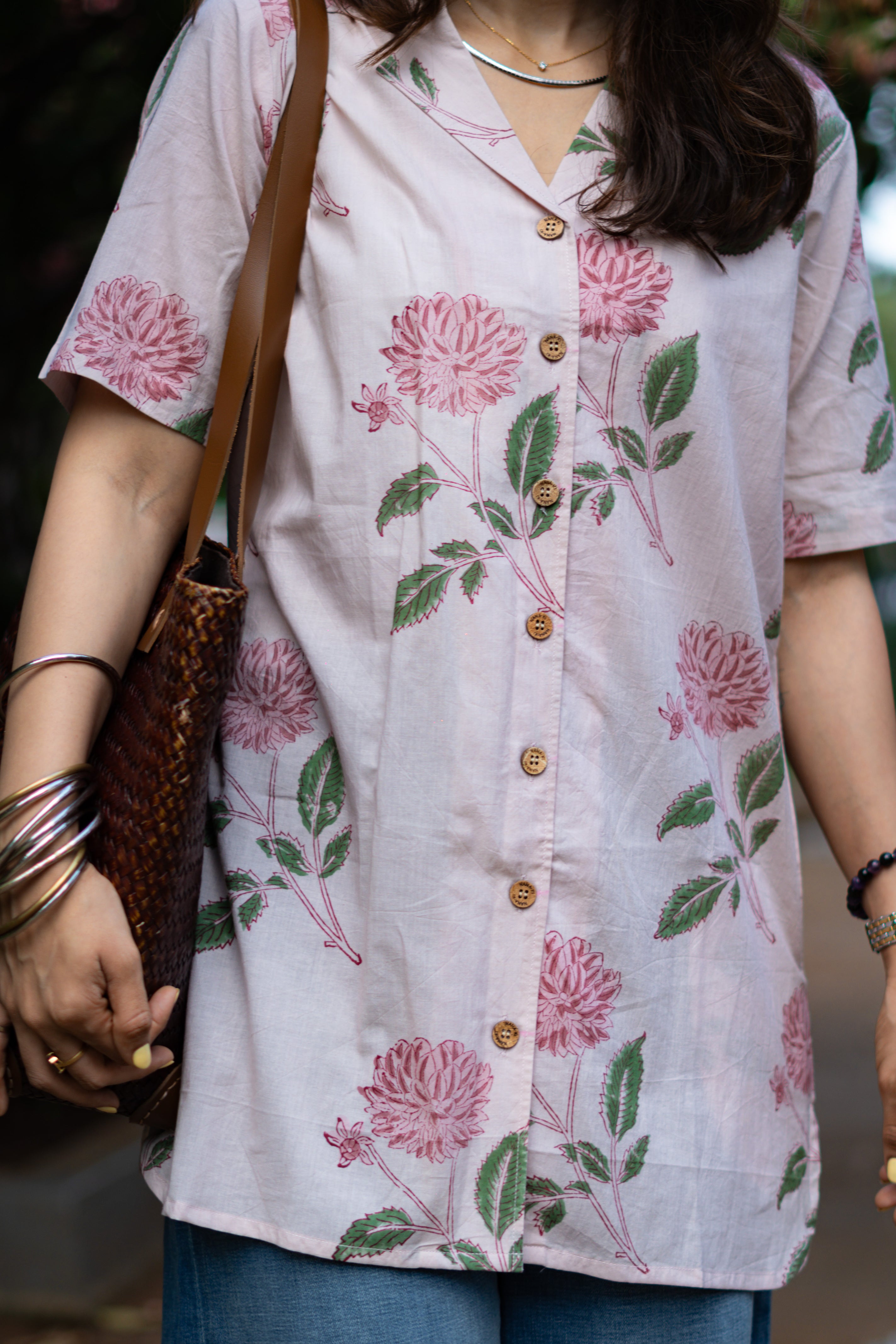 Pink Blossom Handblock Cotton Shirt Kurti