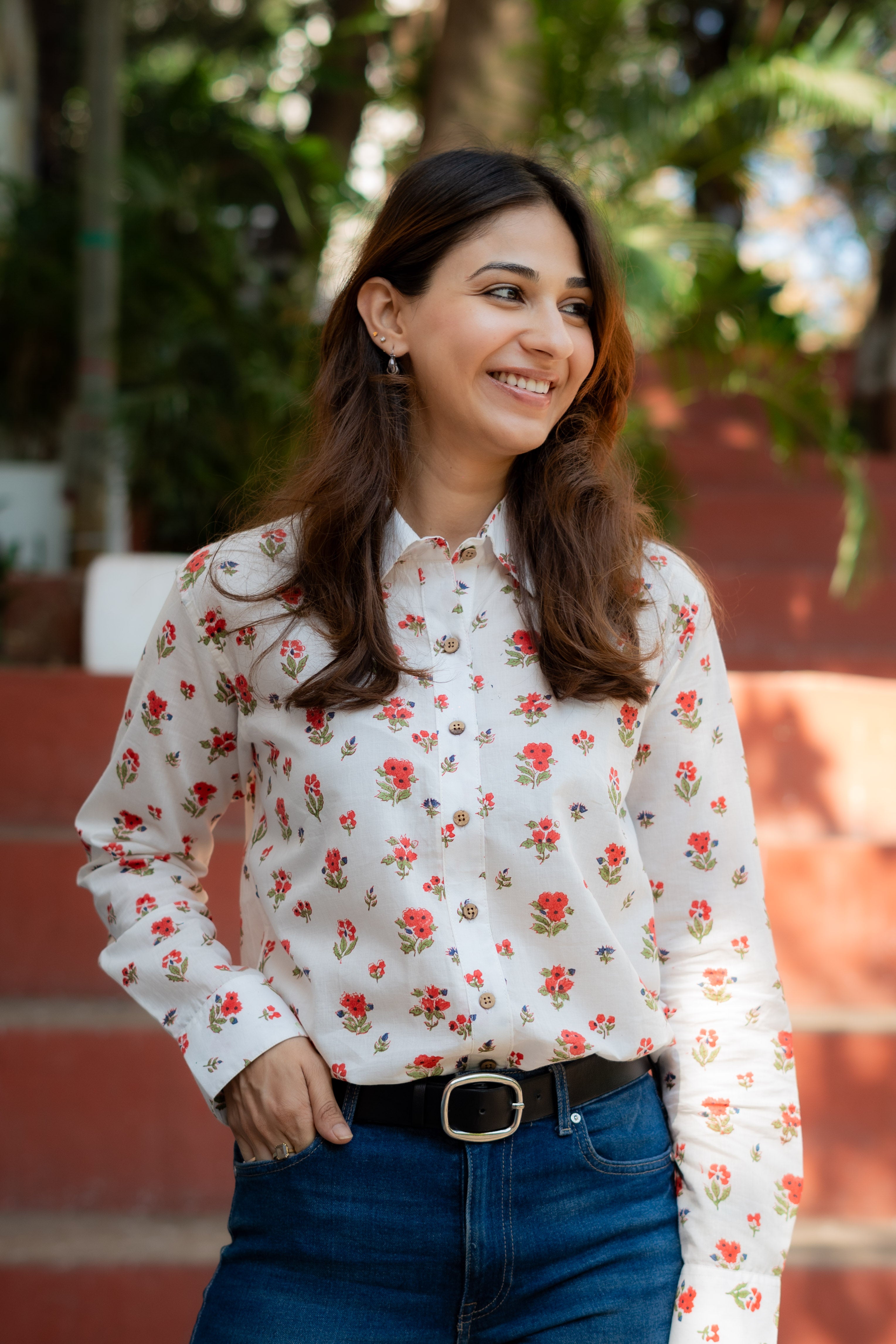 Cherry Blossom Handblock Cotton Shirt