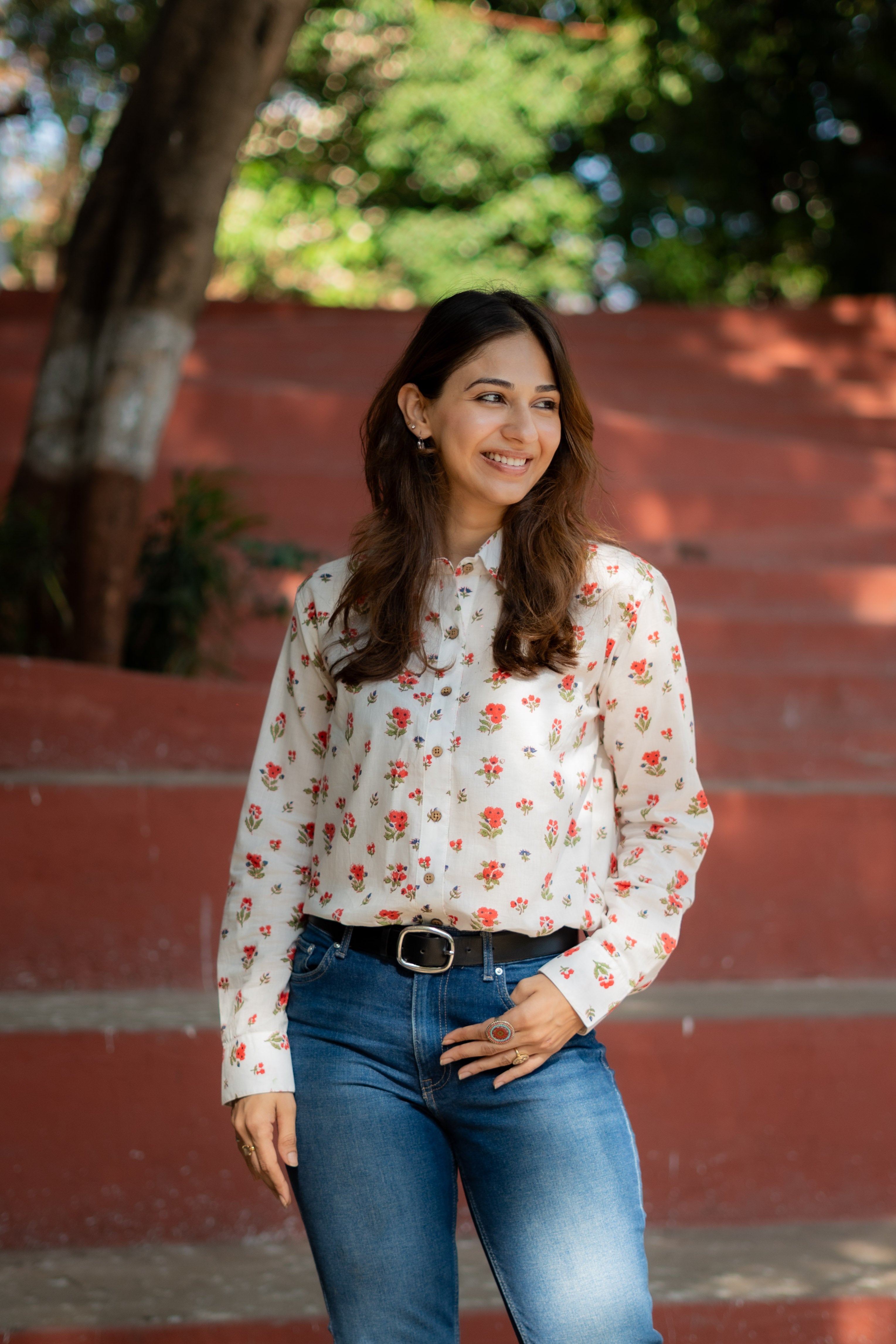 Cherry Blossom Handblock Cotton Shirt