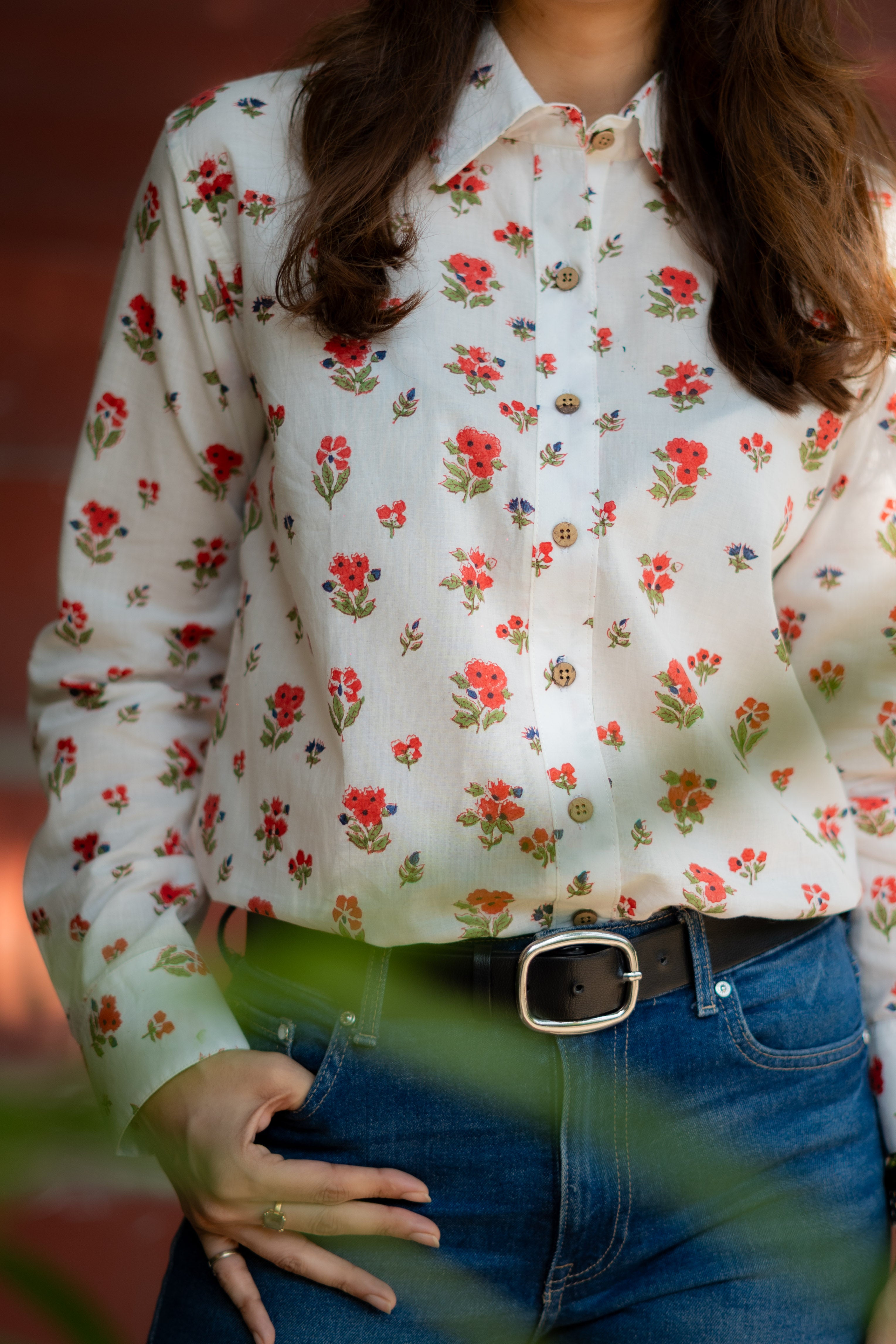 Cherry Blossom Handblock Cotton Shirt