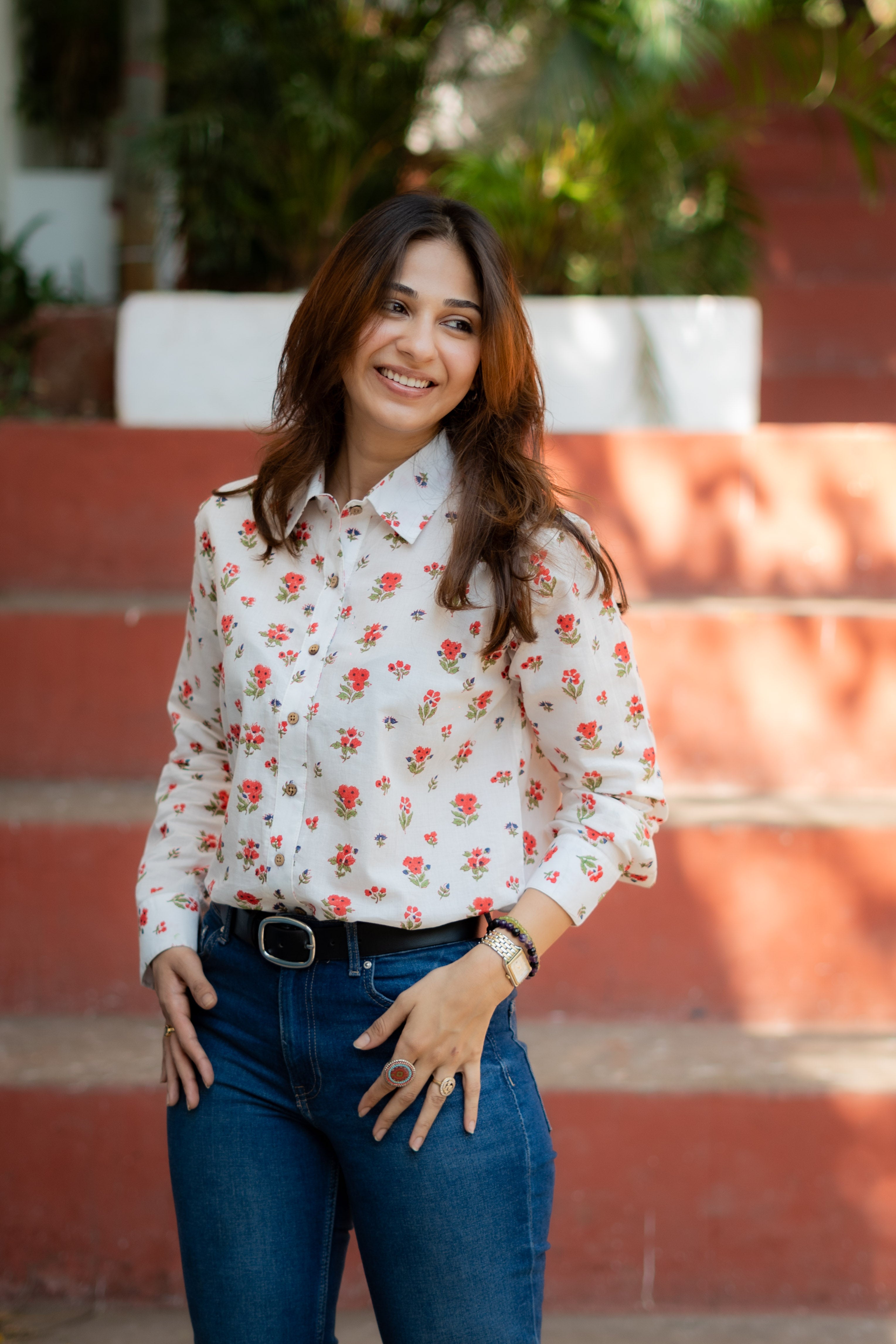 Cherry Blossom Handblock Cotton Shirt