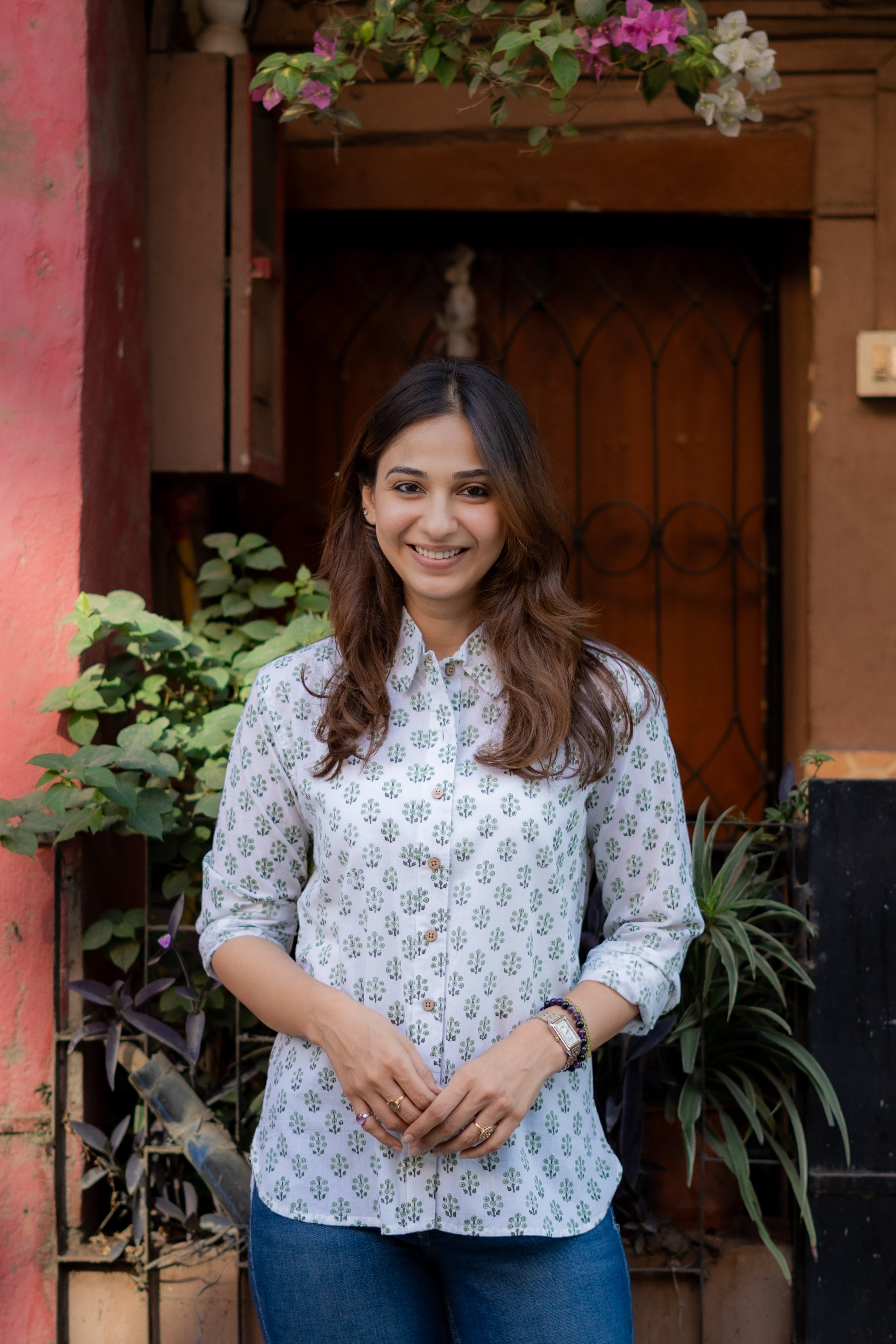 Green Summer Handblock Cotton Shirt