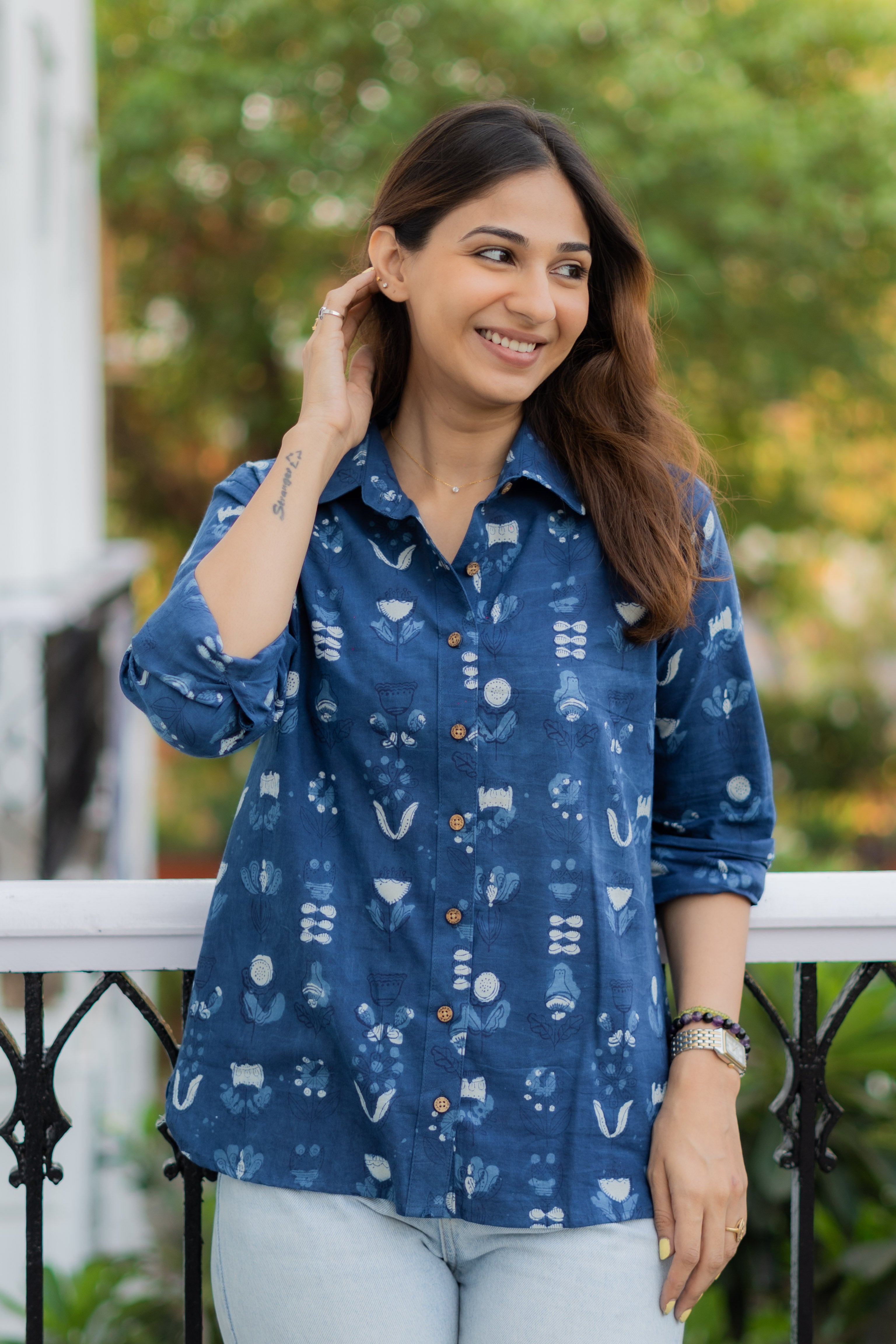 Jaipuri Indigo Handblock Cotton Shirt