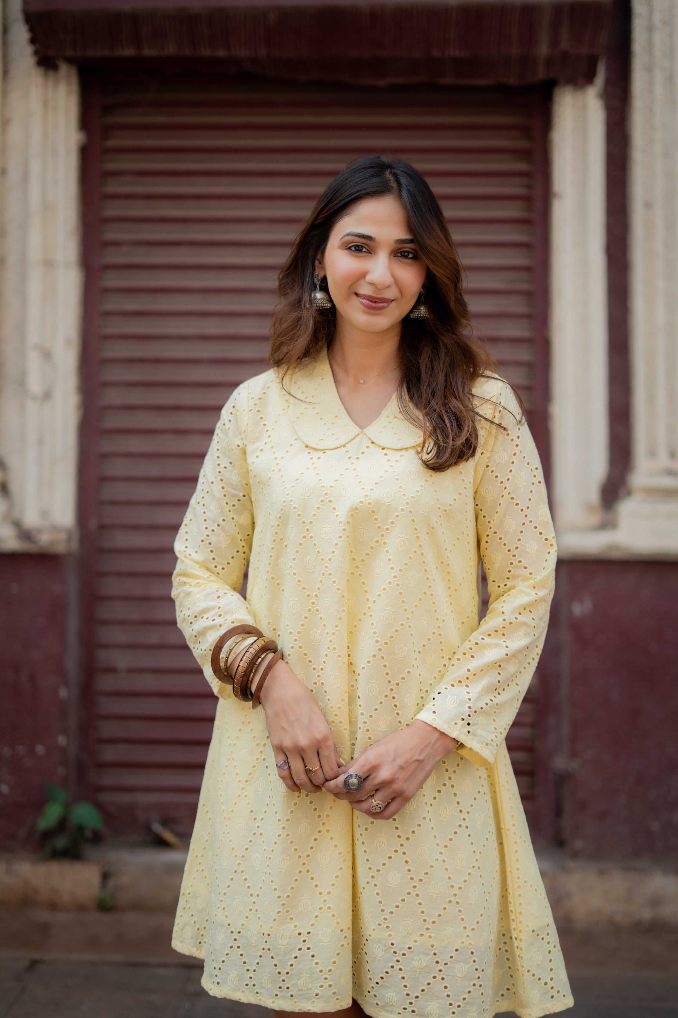 Lemon Yellow Hakoba Cotton A Line Dress