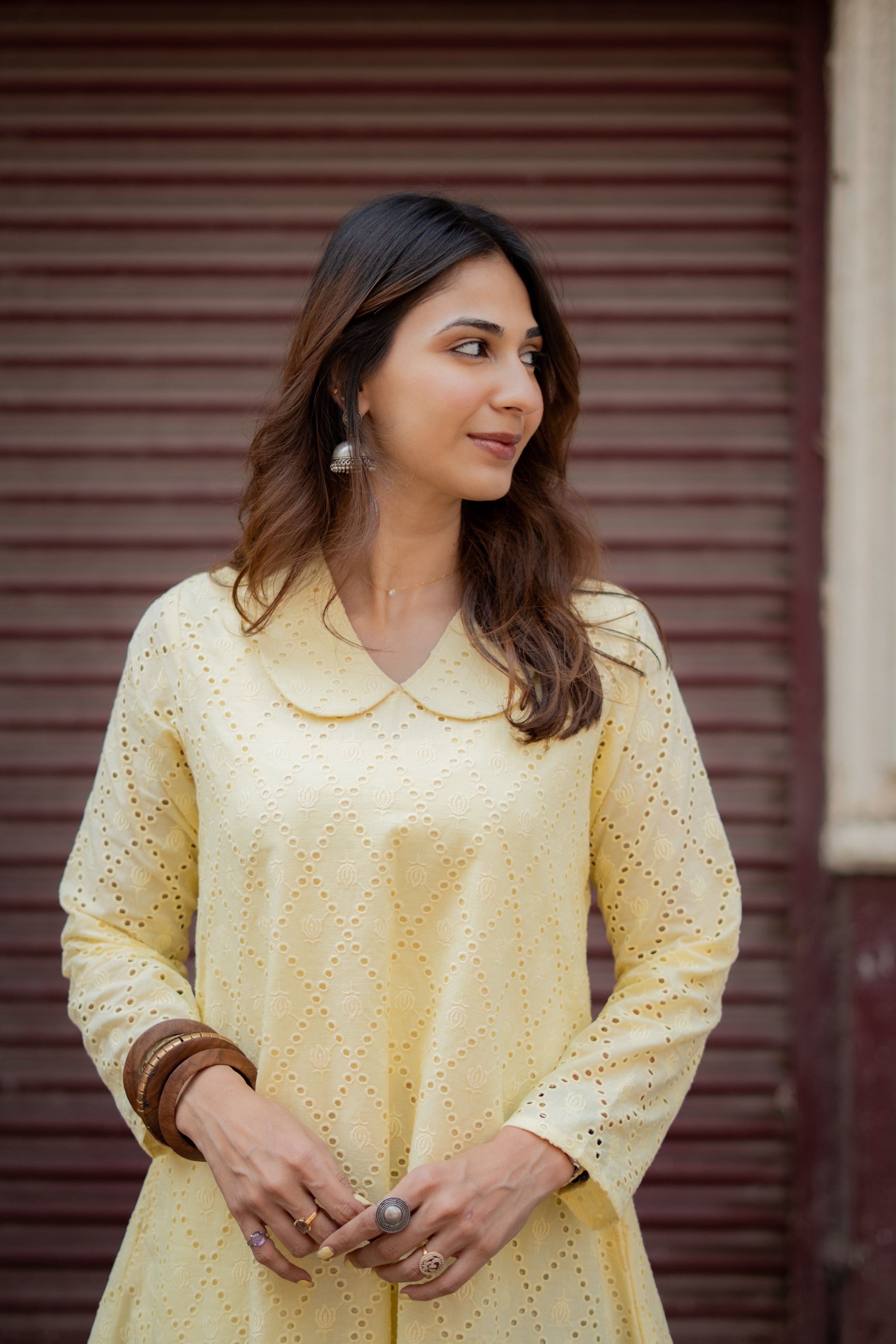 Lemon Yellow Hakoba Cotton A Line Dress