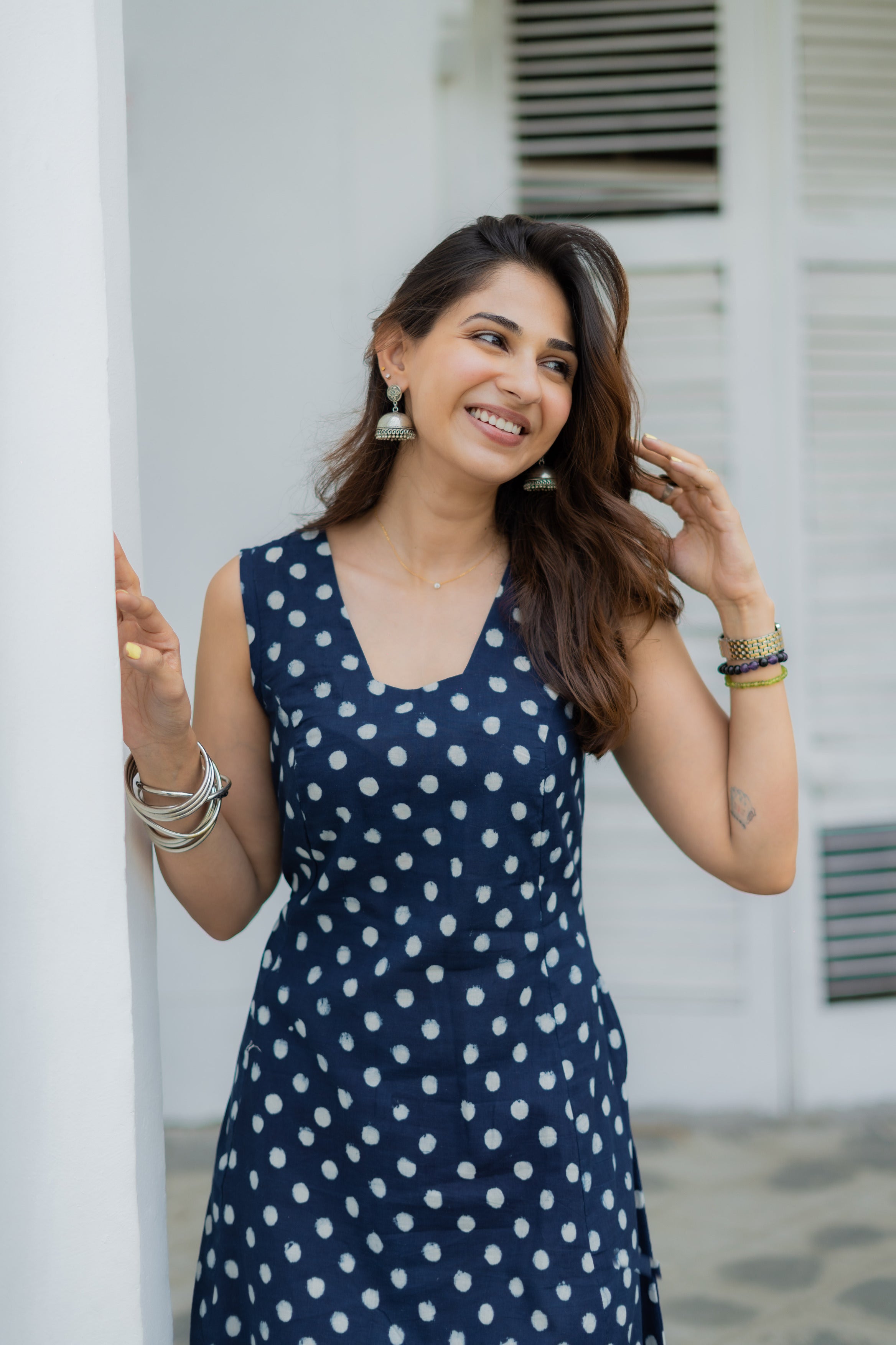 Indigo Polka Handblock Cotton Corset Dress