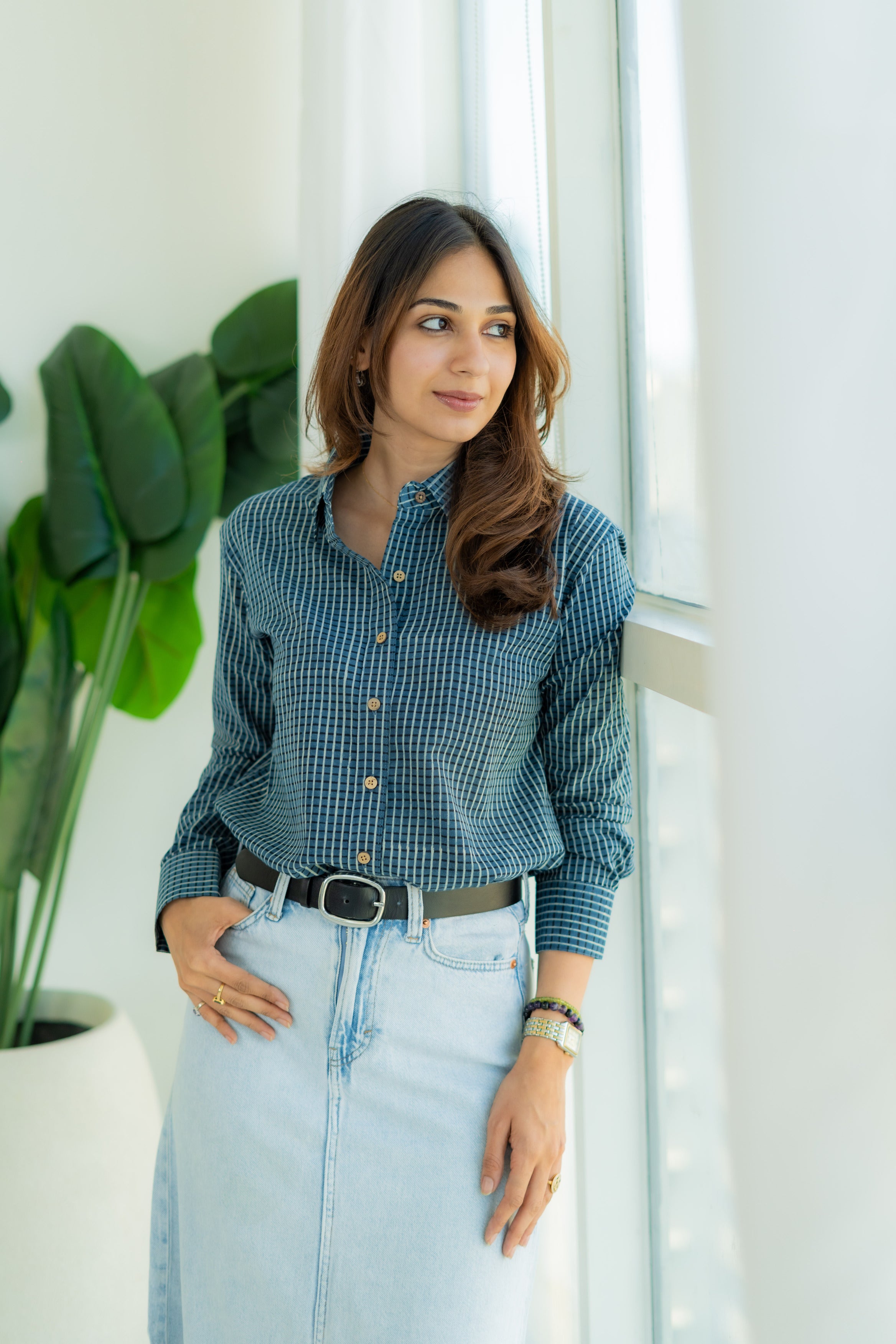 Indigo Ajrakh Checks Handblock Cotton Shirt