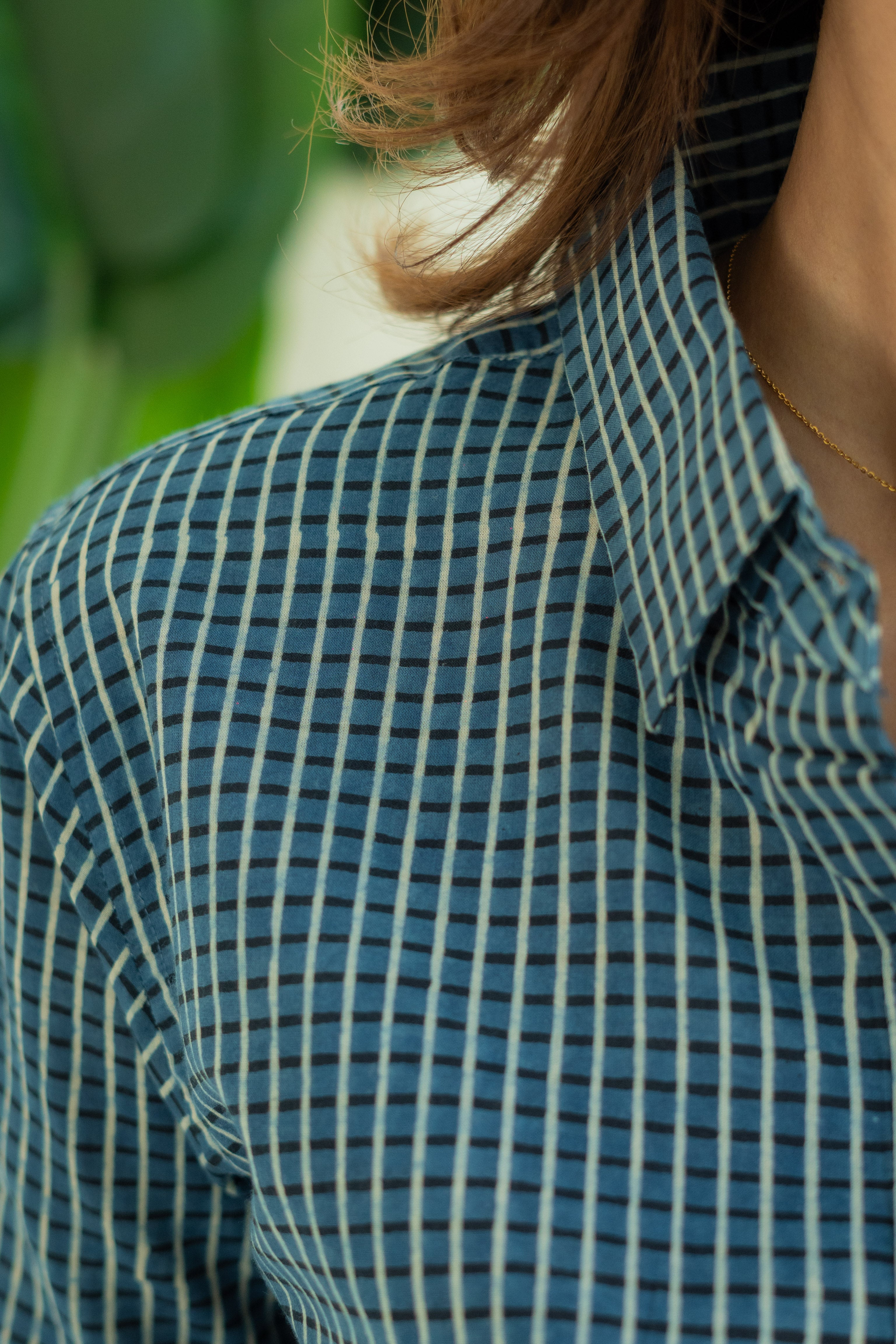 Indigo Ajrakh Checks Handblock Cotton Shirt