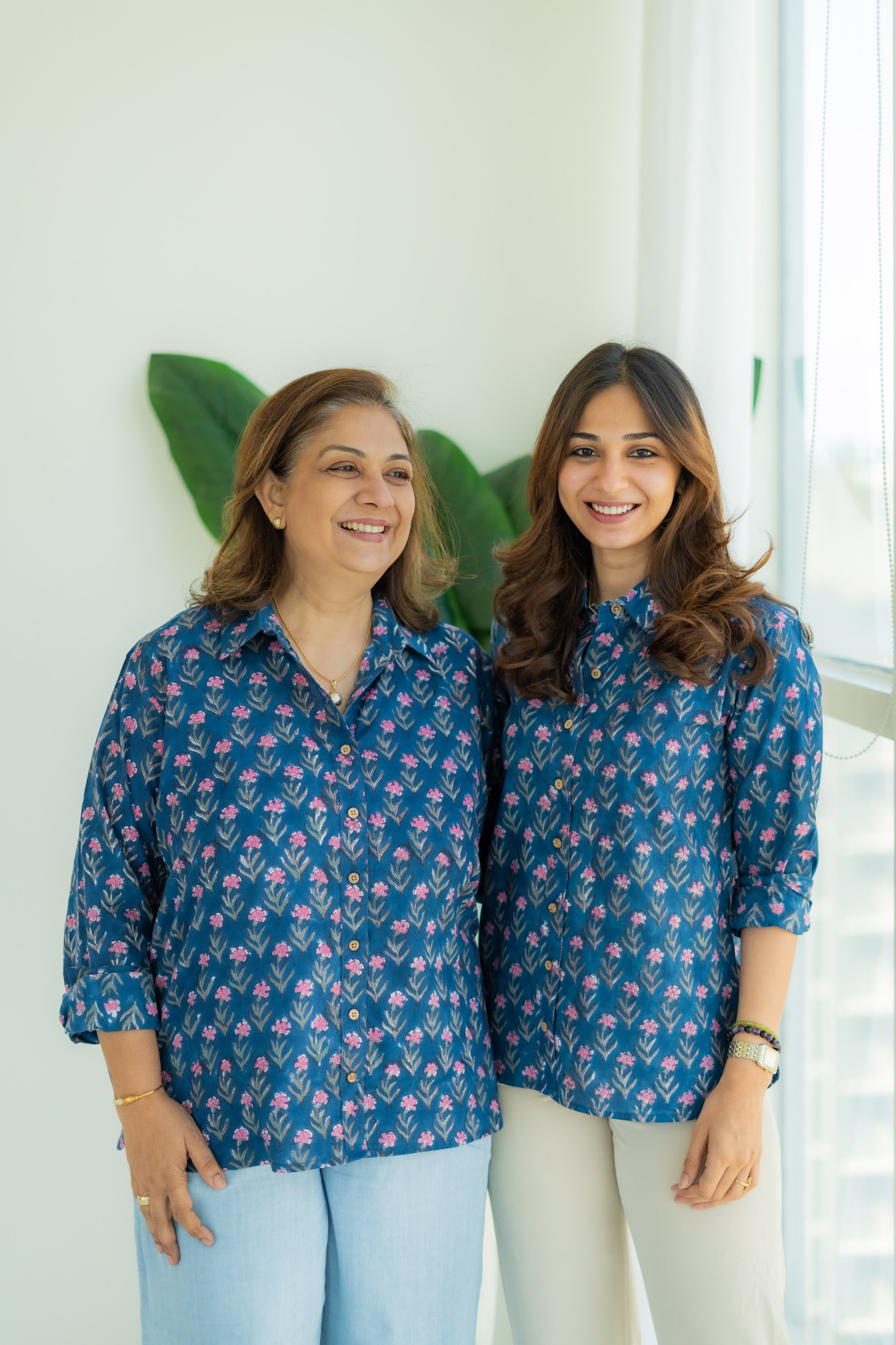 Indigo Spring Floral Handblock Cotton Shirt
