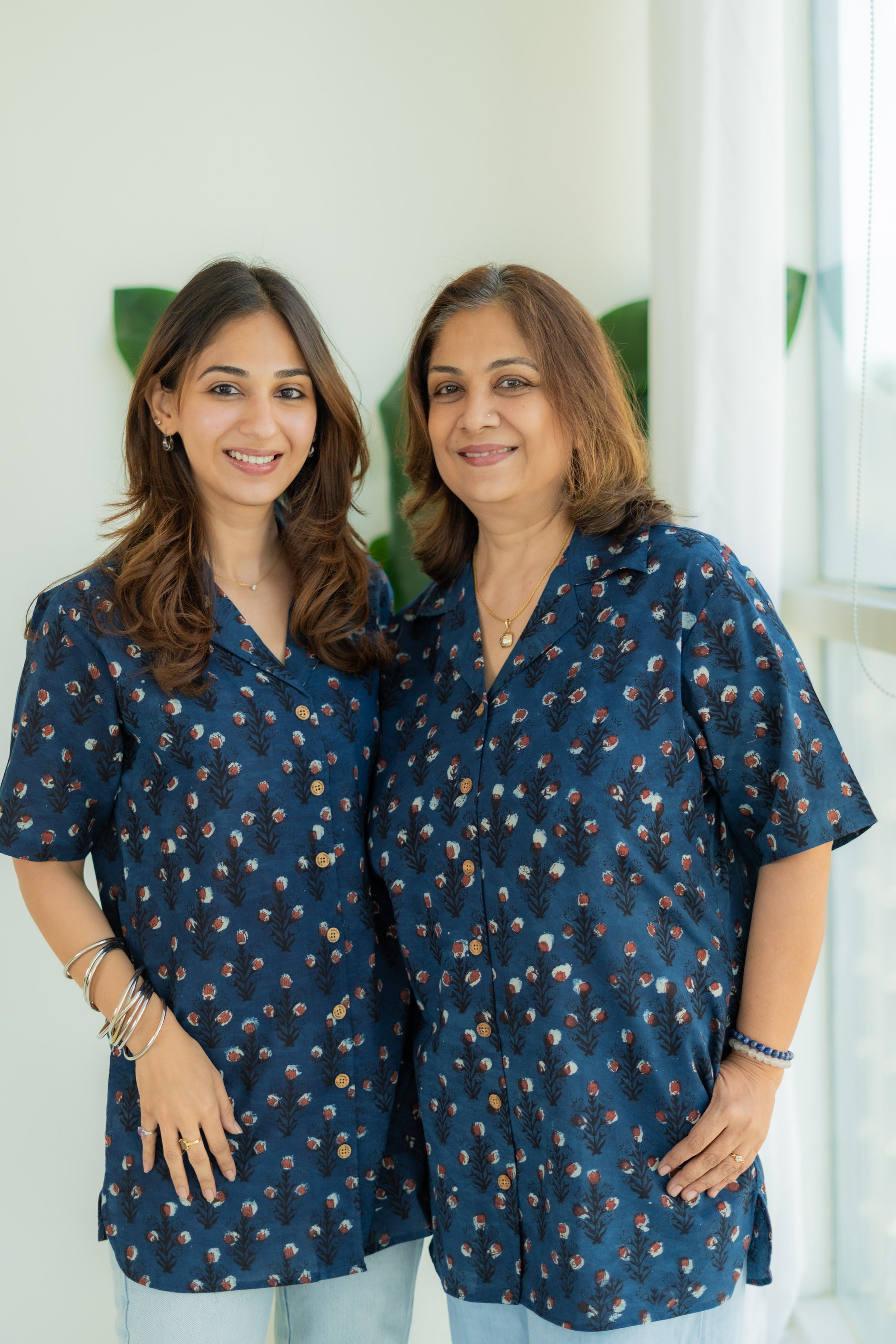 Indigo Red Flower Block Print Cotton Shirt Kurti