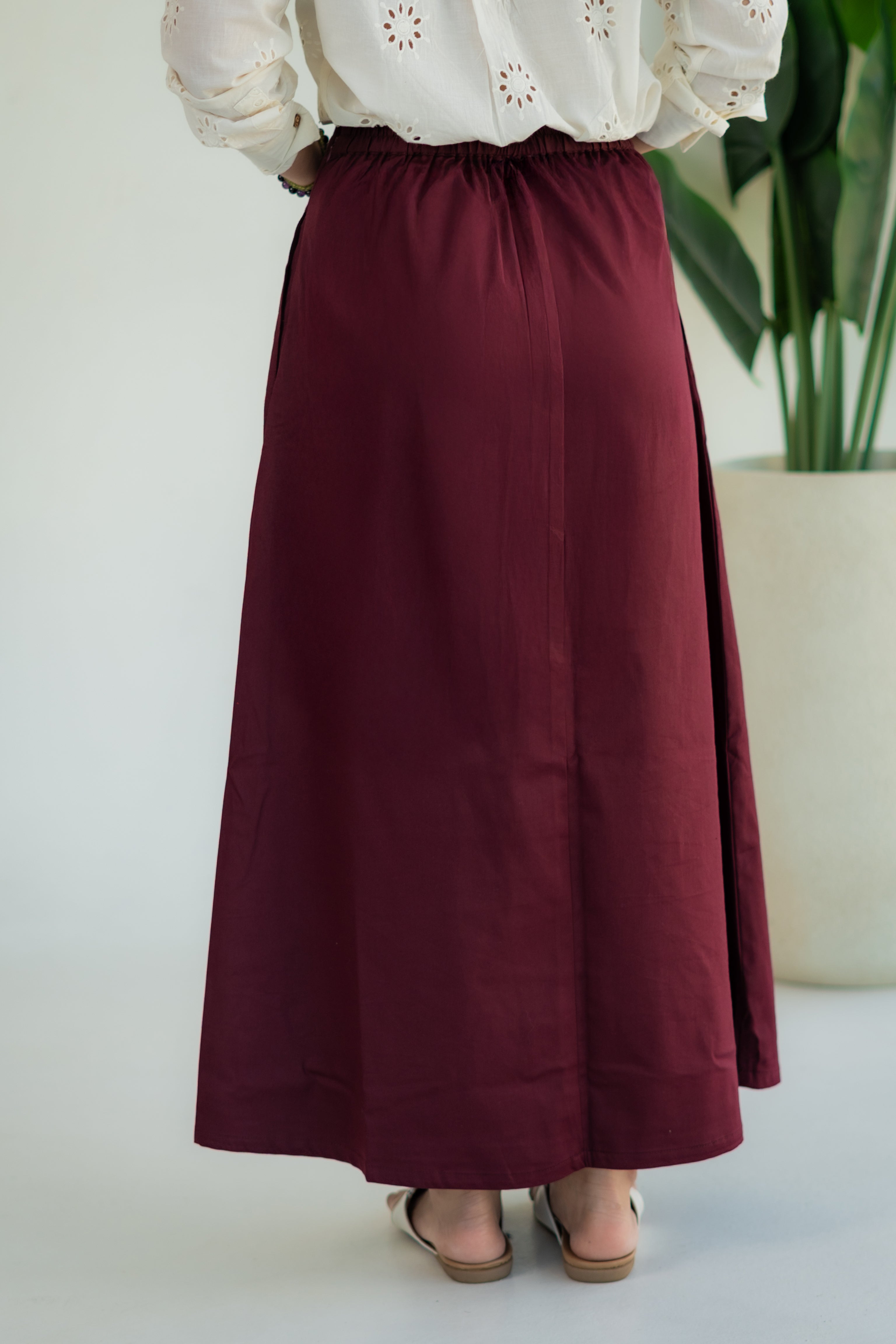 Maroon Cotton Poly Stretch Skirt