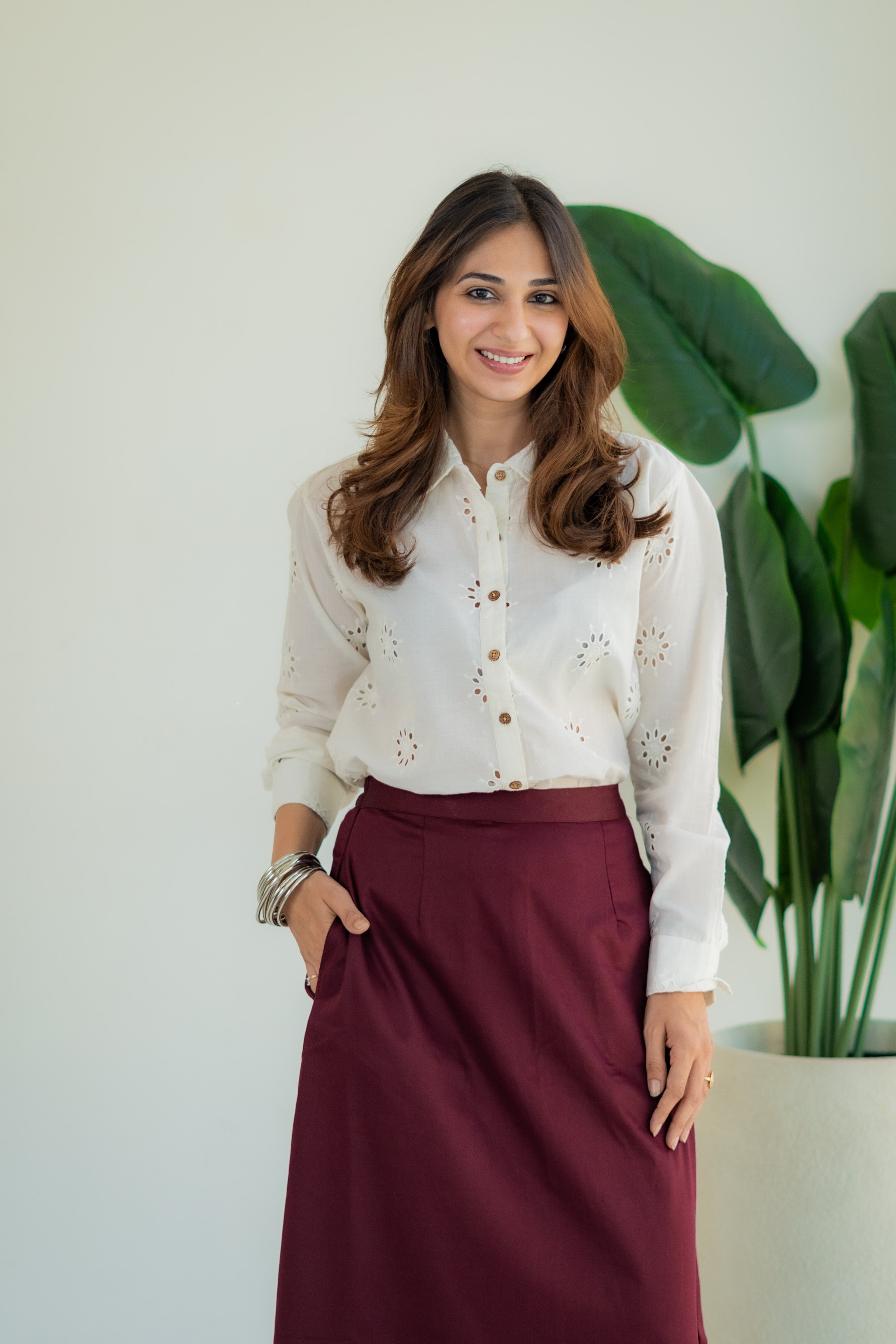 Maroon Cotton Poly Stretch Skirt