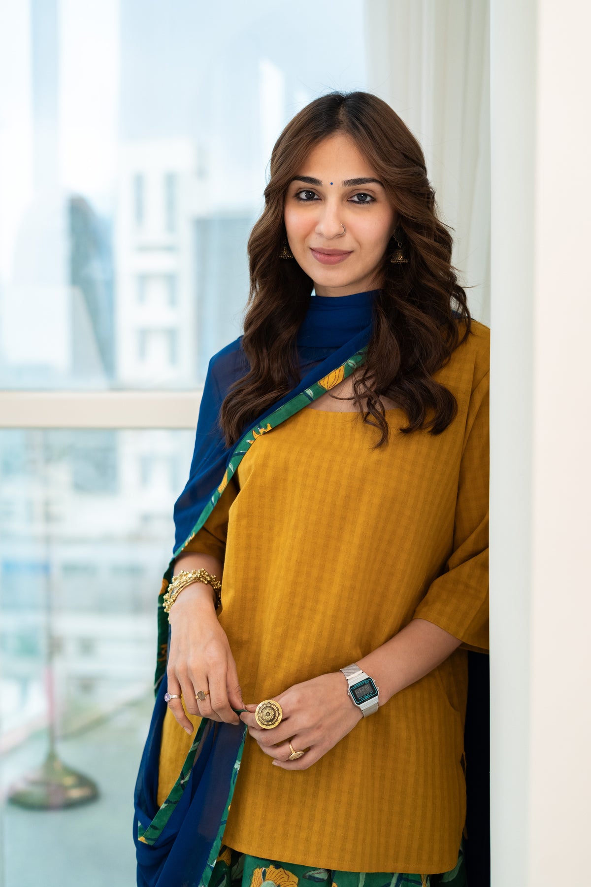 Mustard Cotton Kurta with Handblock Sharara & Dupatta Set
