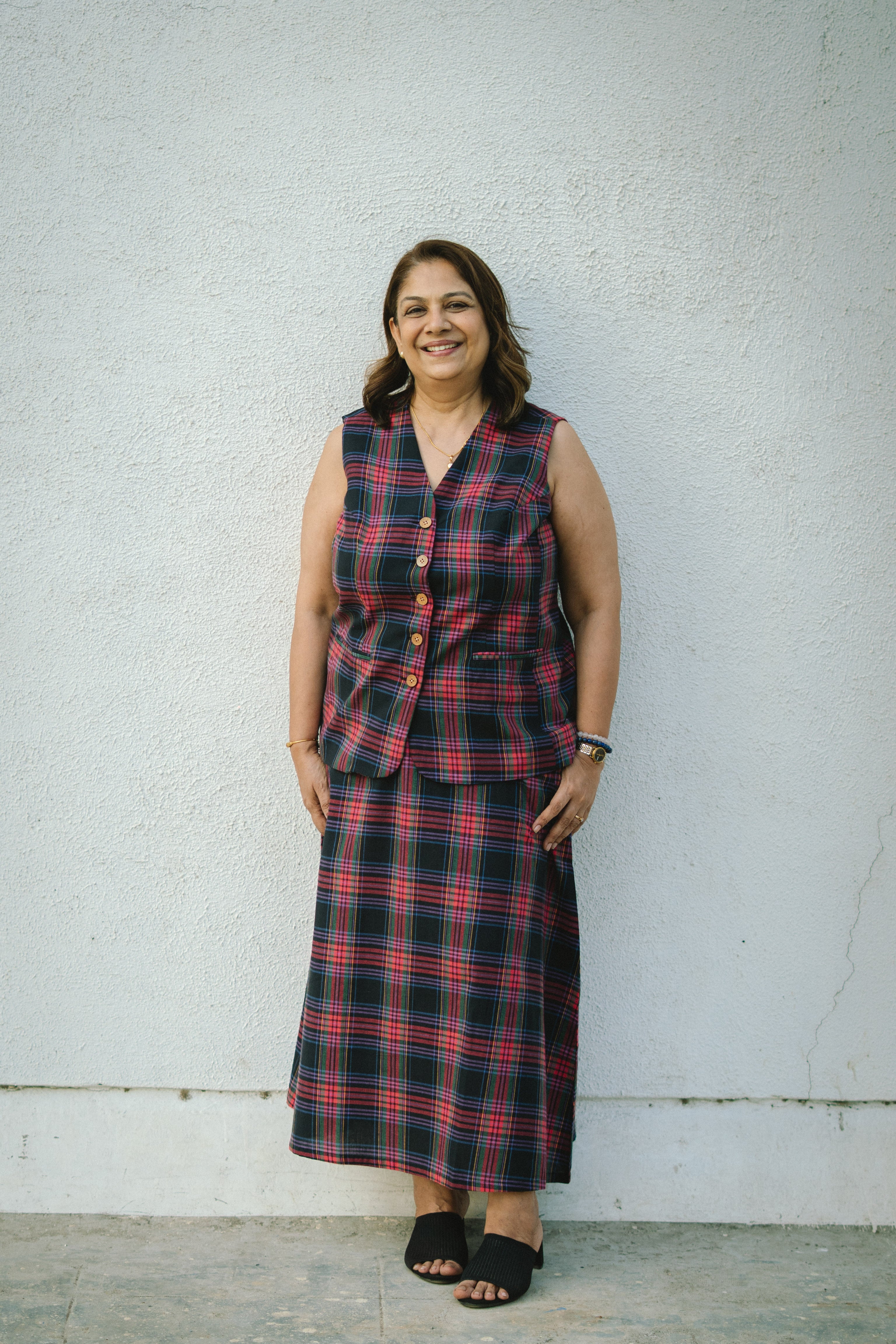 Black Madras Checks Cotton Waistcoat and Skirt