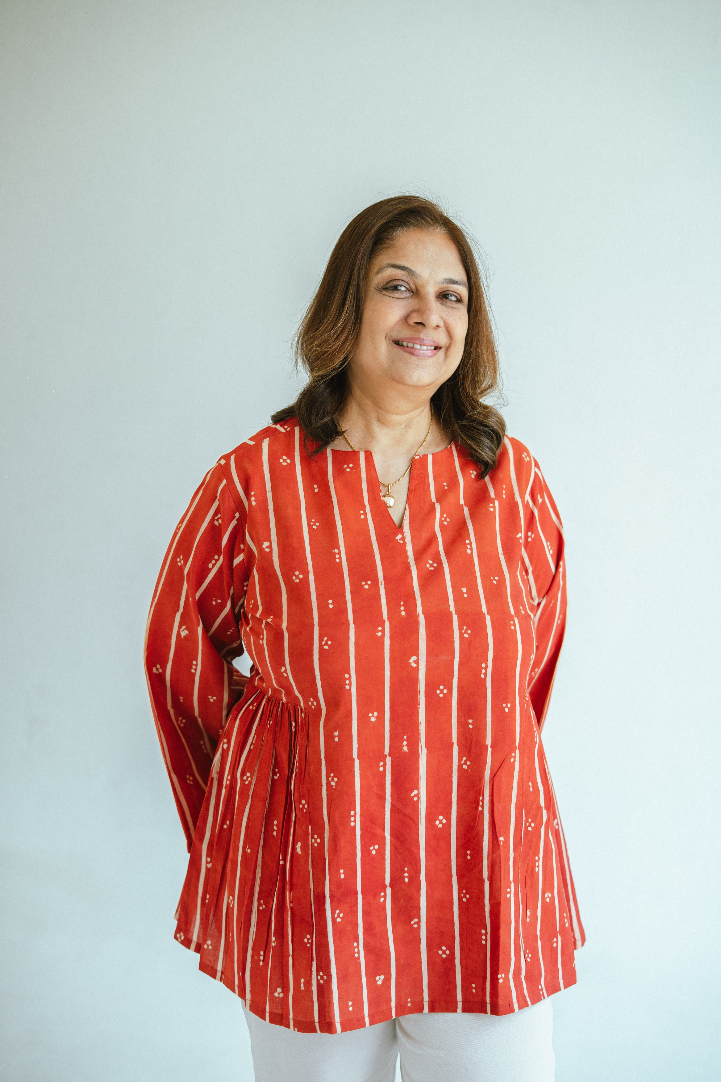 Bell Sleeves Rust Orange Cotton Short Top