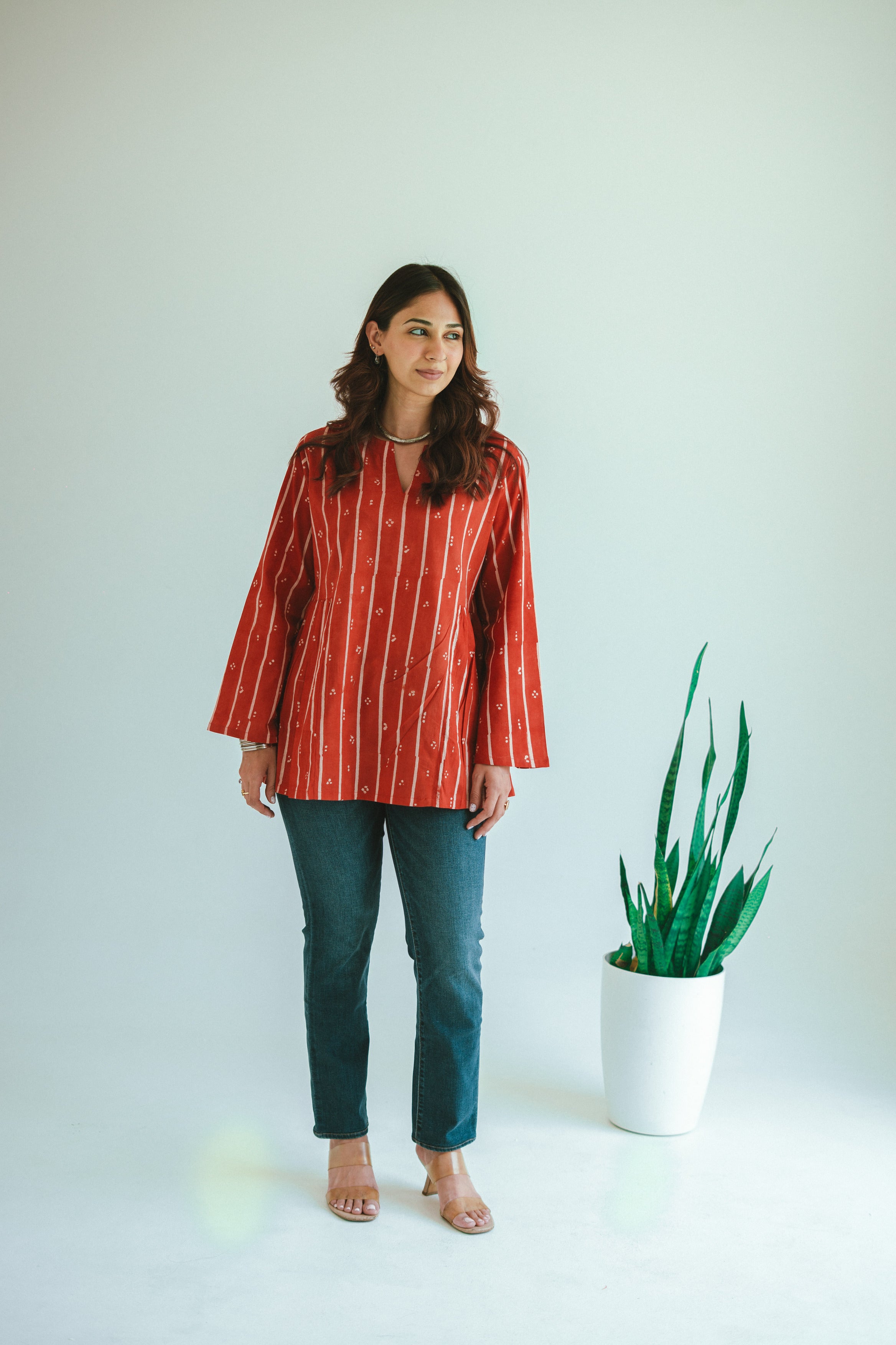 Bell Sleeves Rust Orange Cotton Short Top