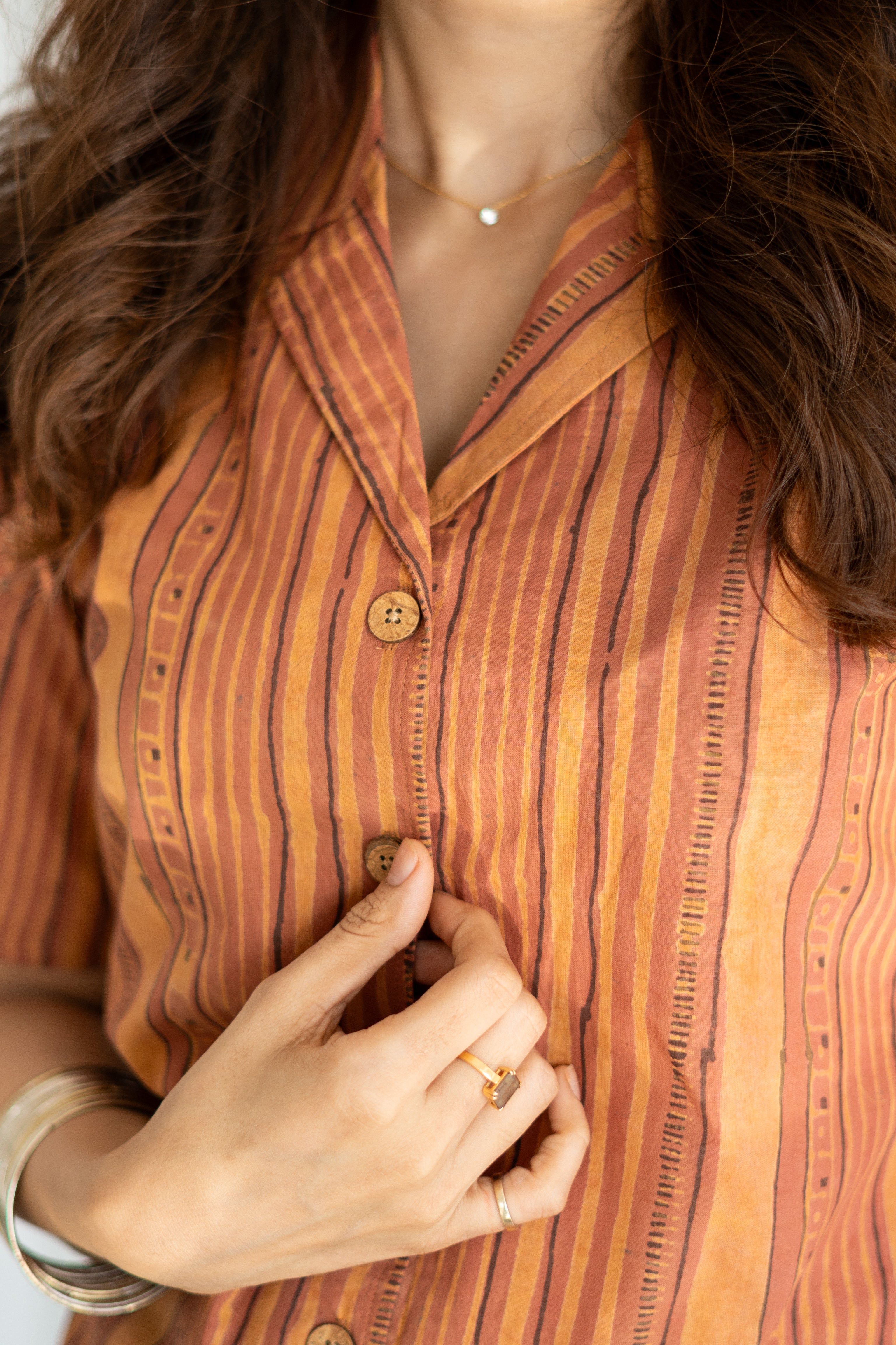 Orange Stripe Handblock Cotton Shirt Kurti