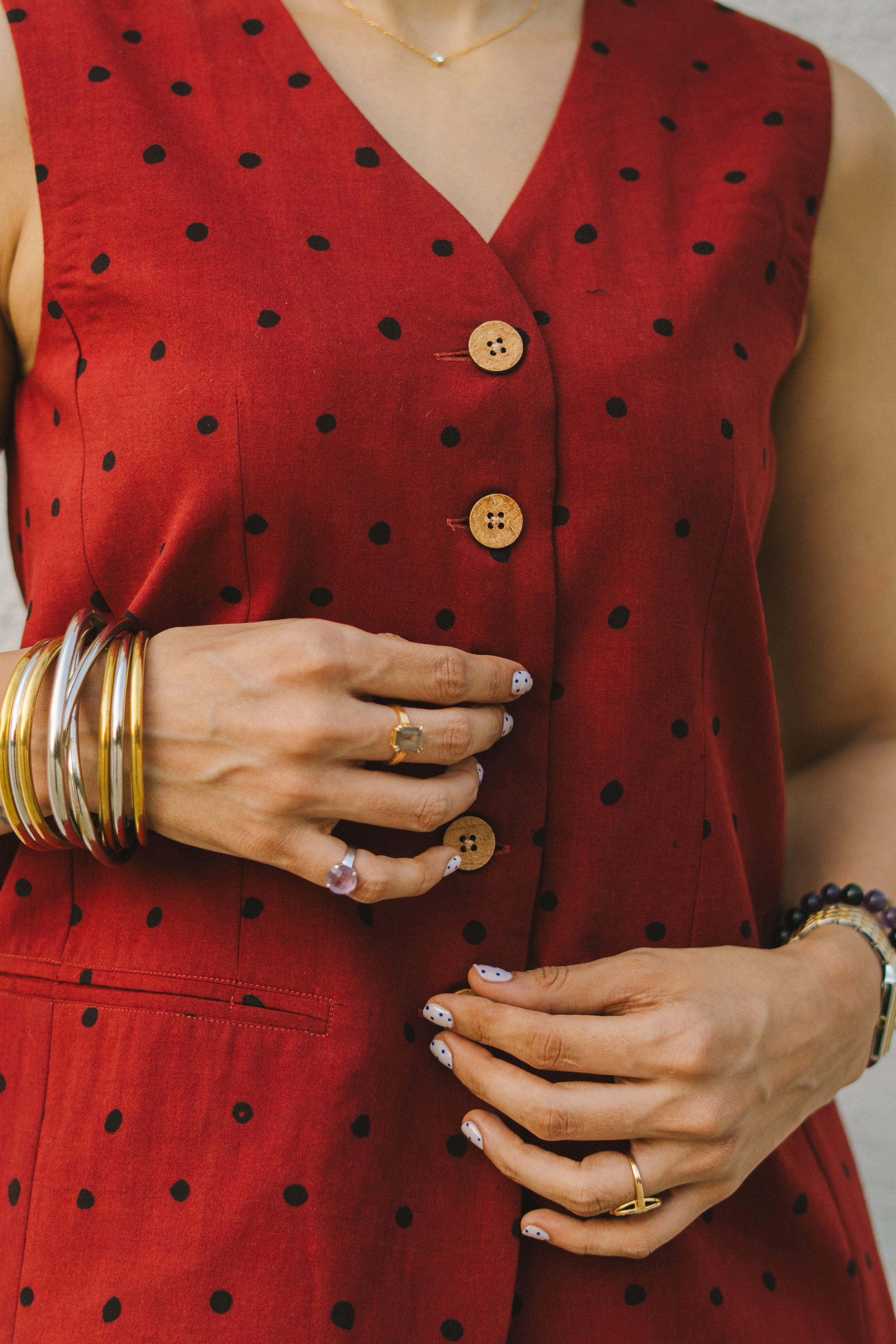 Red Polka Ajrakh Handblock Cotton Waistcoat